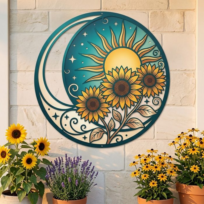 Sunflower Sun and Moon Metal Wall Art