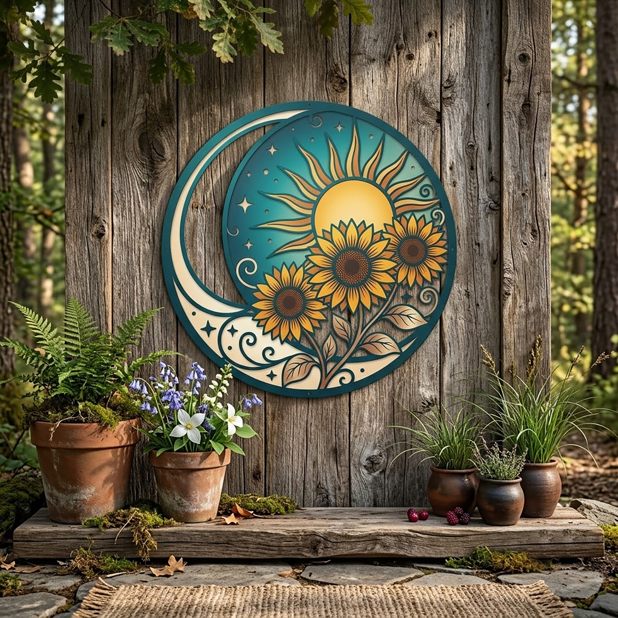 Sunflower Sun and Moon Metal Wall Art - product view 2