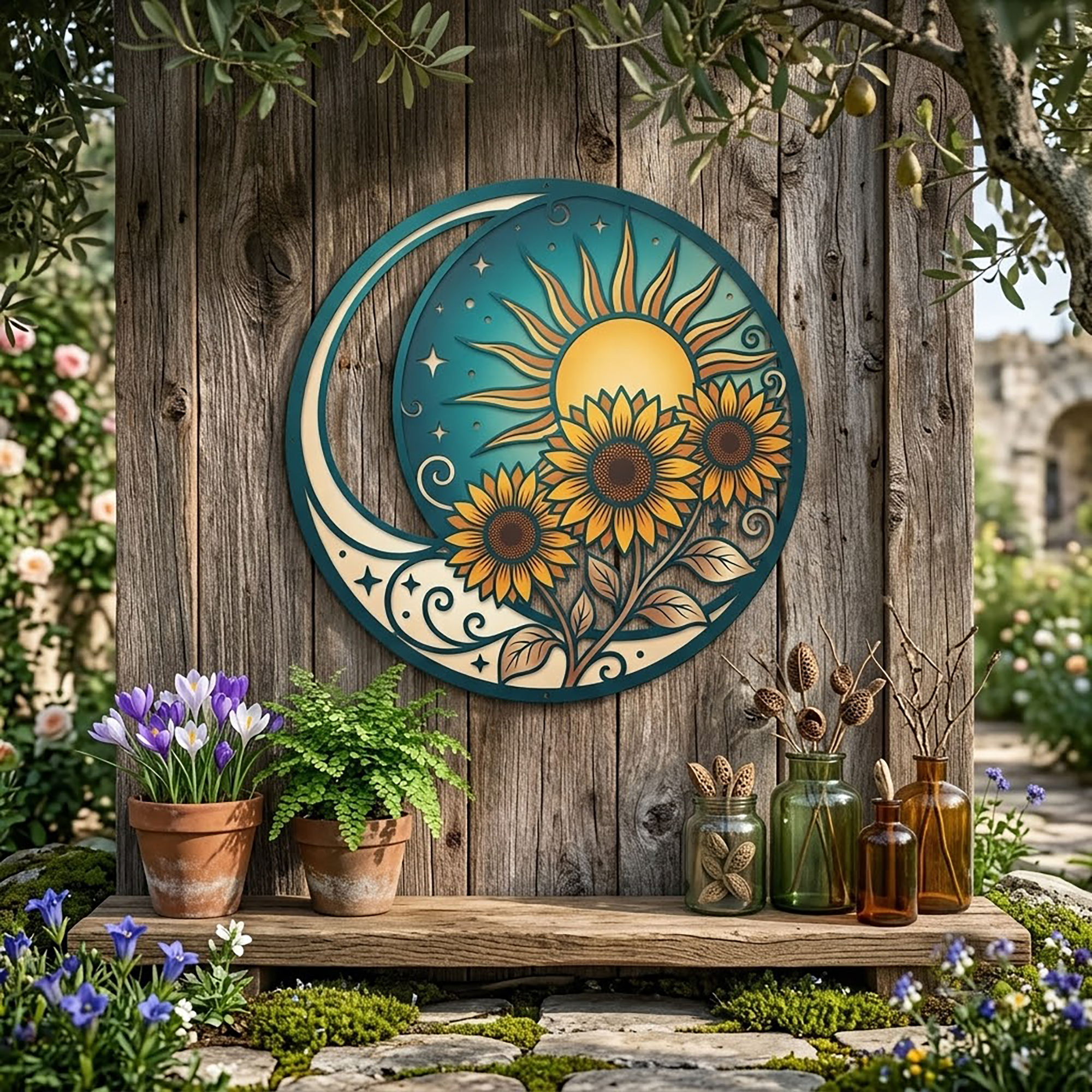 Sunflower Sun and Moon Metal Wall Art - product view 3