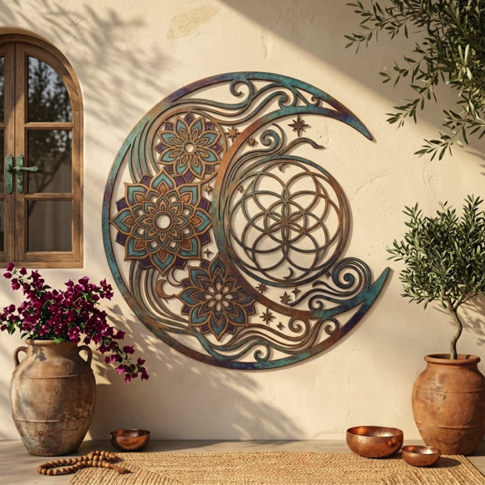 Boho Crescent Moon Metal Wall Art