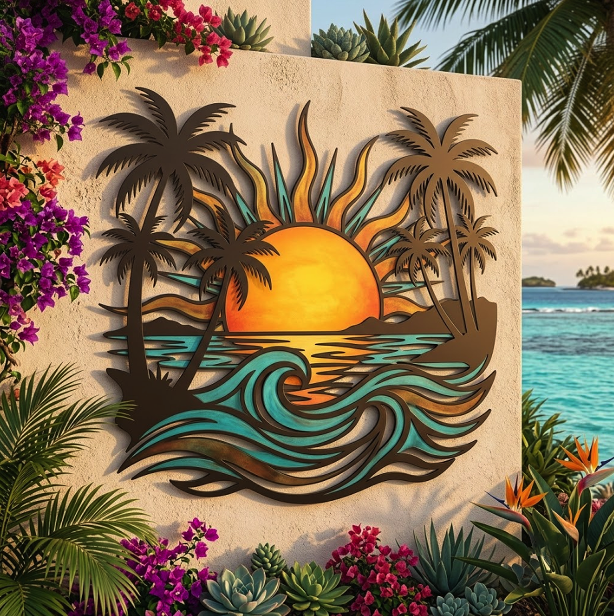 Tropical Sunset Metal Wall Art