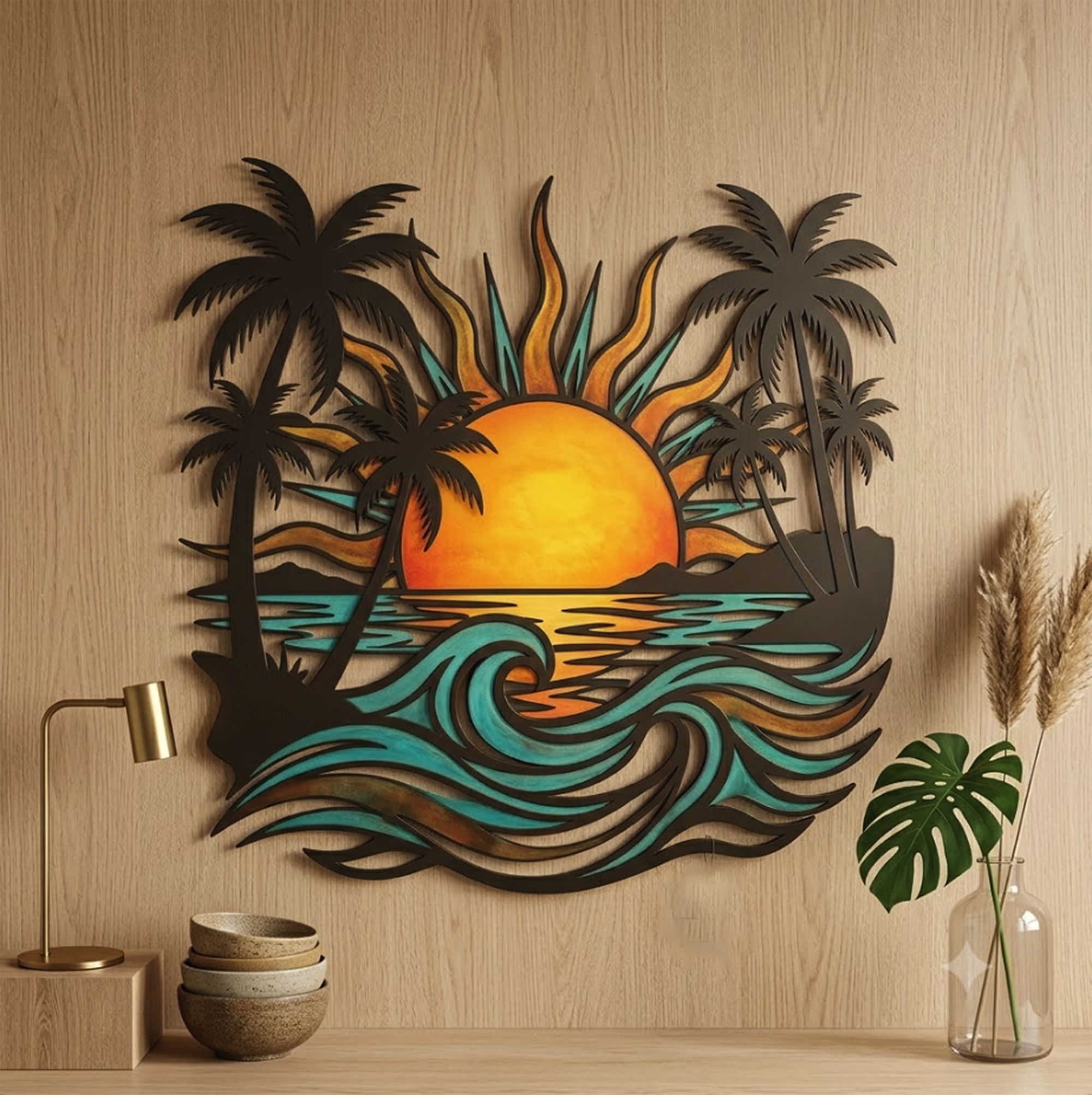 Tropical Sunset Metal Wall Art - product view 2