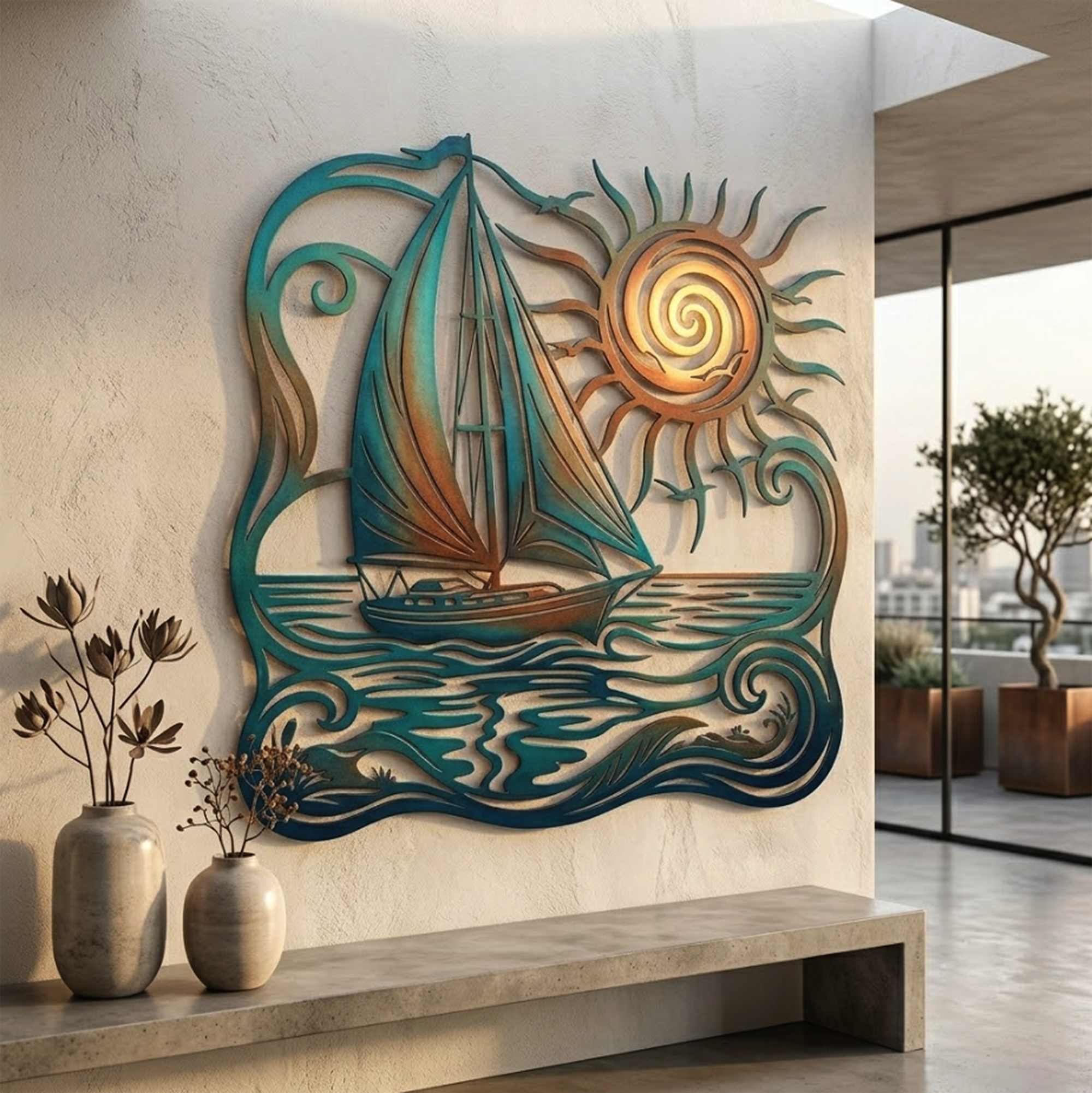 Sailboat Metal Wall Art - product view 3