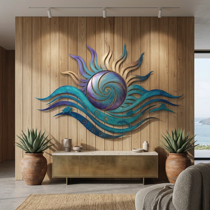 Coastal Sun Wave Metal Wall Art
