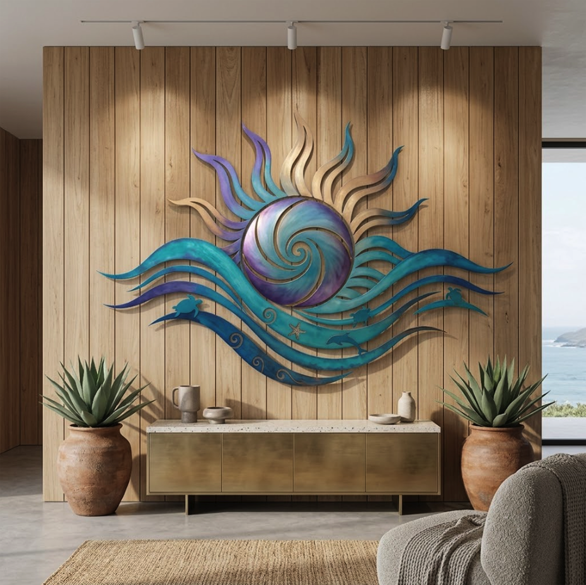 Coastal Sun Wave Metal Wall Art