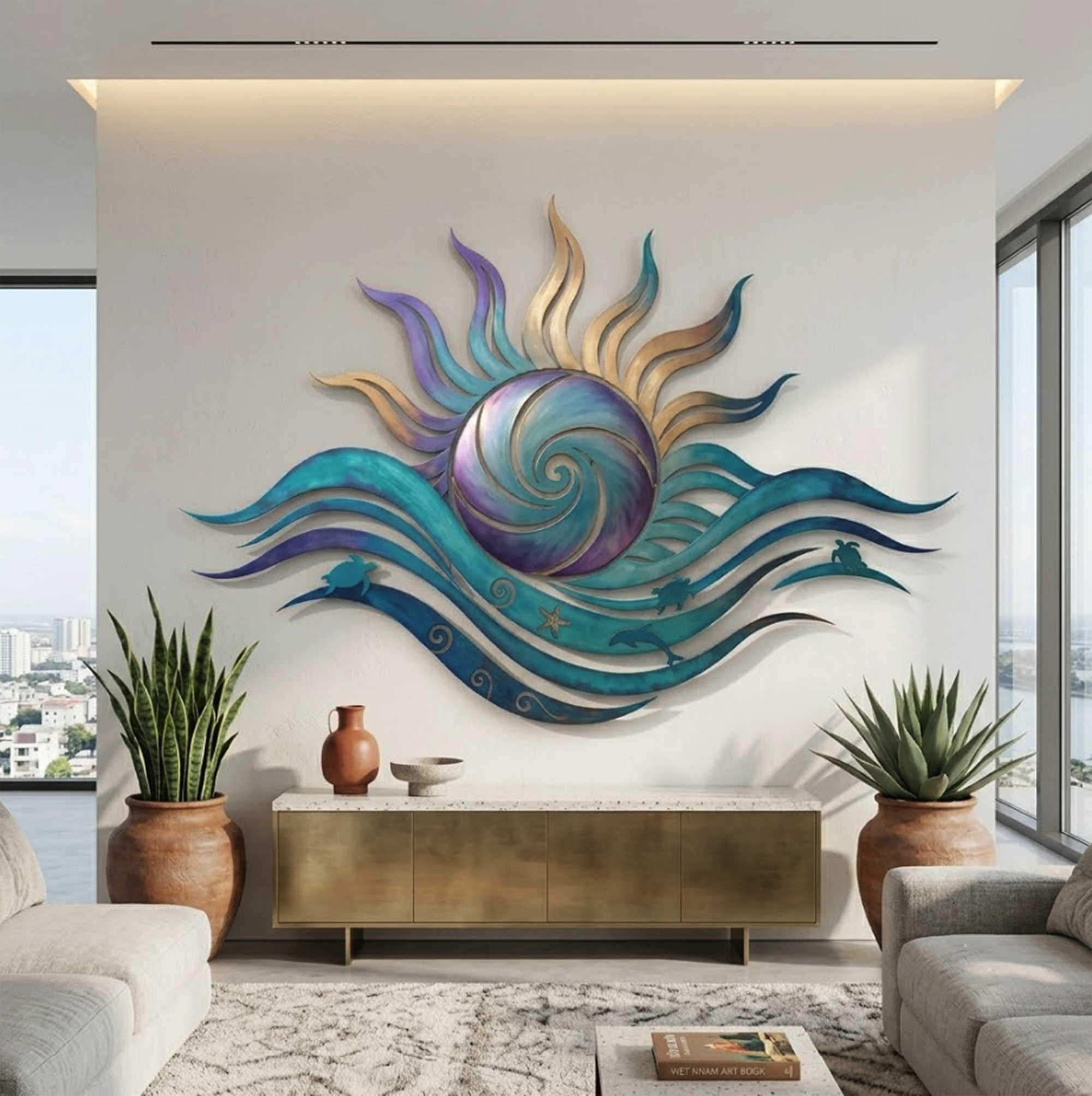 Coastal Sun Wave Metal Wall Art - product view 2