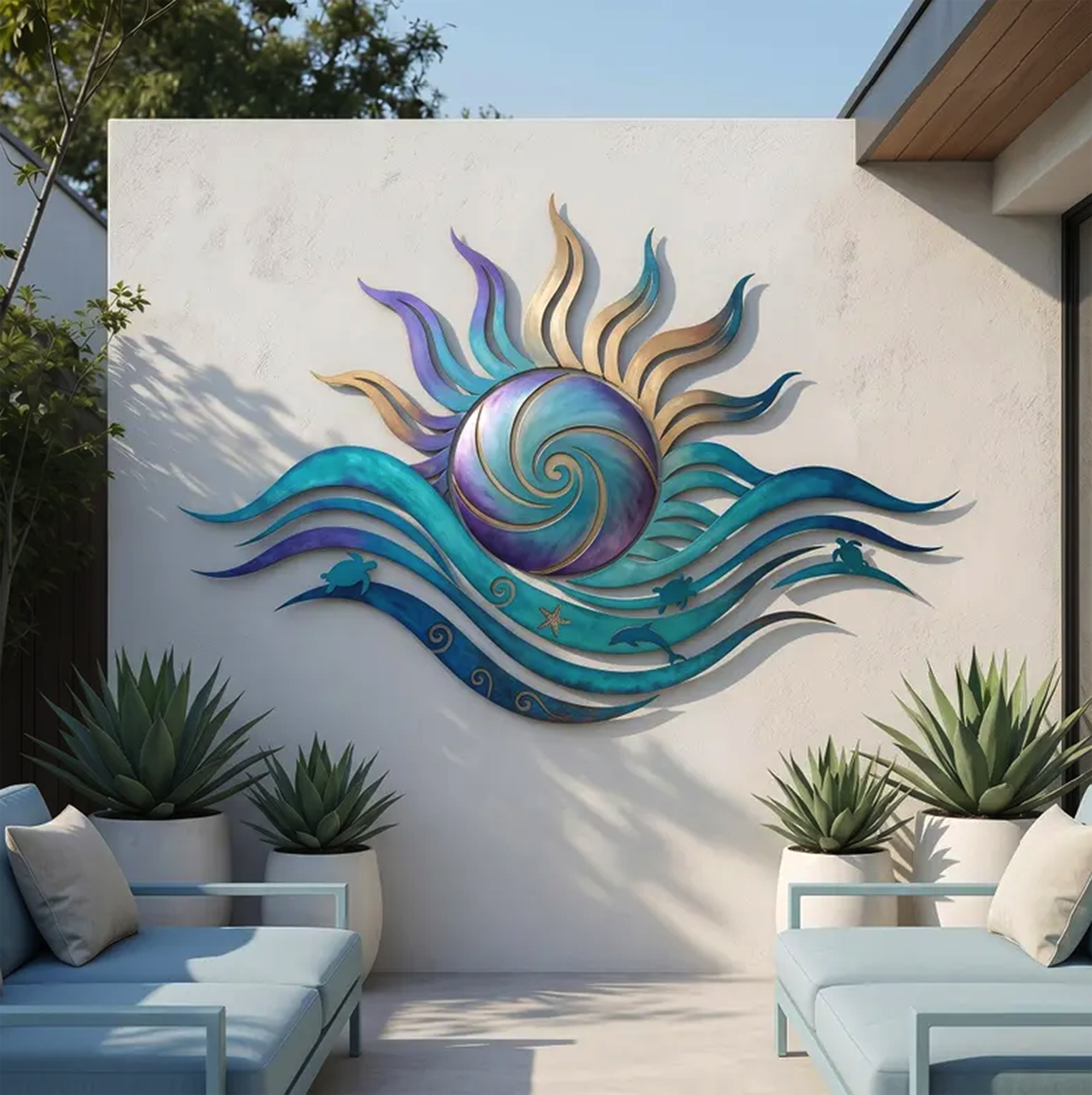 Coastal Sun Wave Metal Wall Art - product view 3