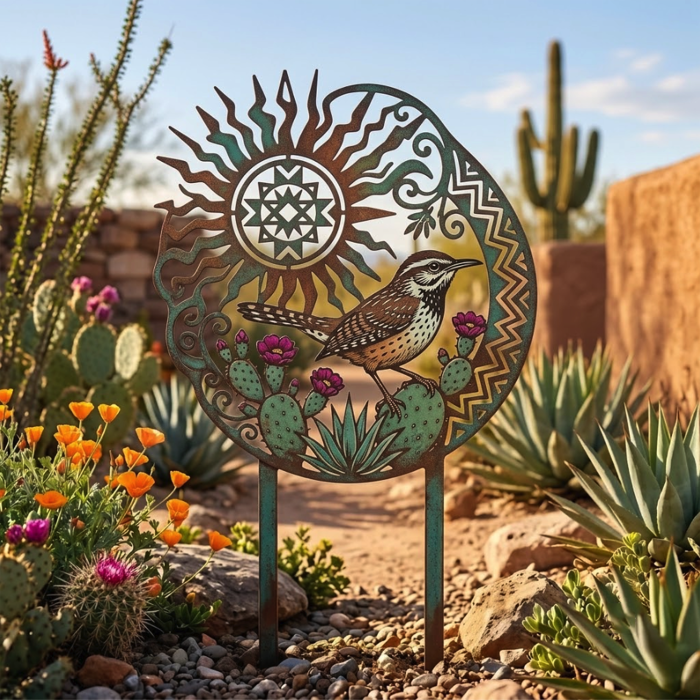 Southwestern Cactus Wren Garden Stake