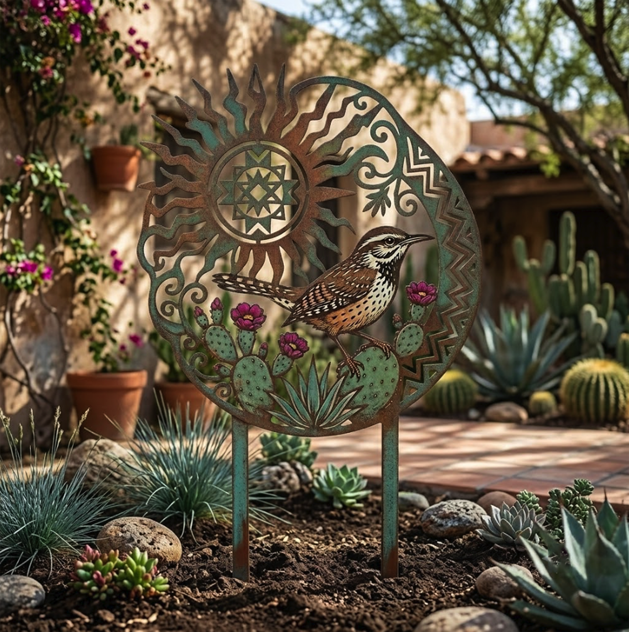 Southwestern Cactus Wren Garden Stake - product view 2