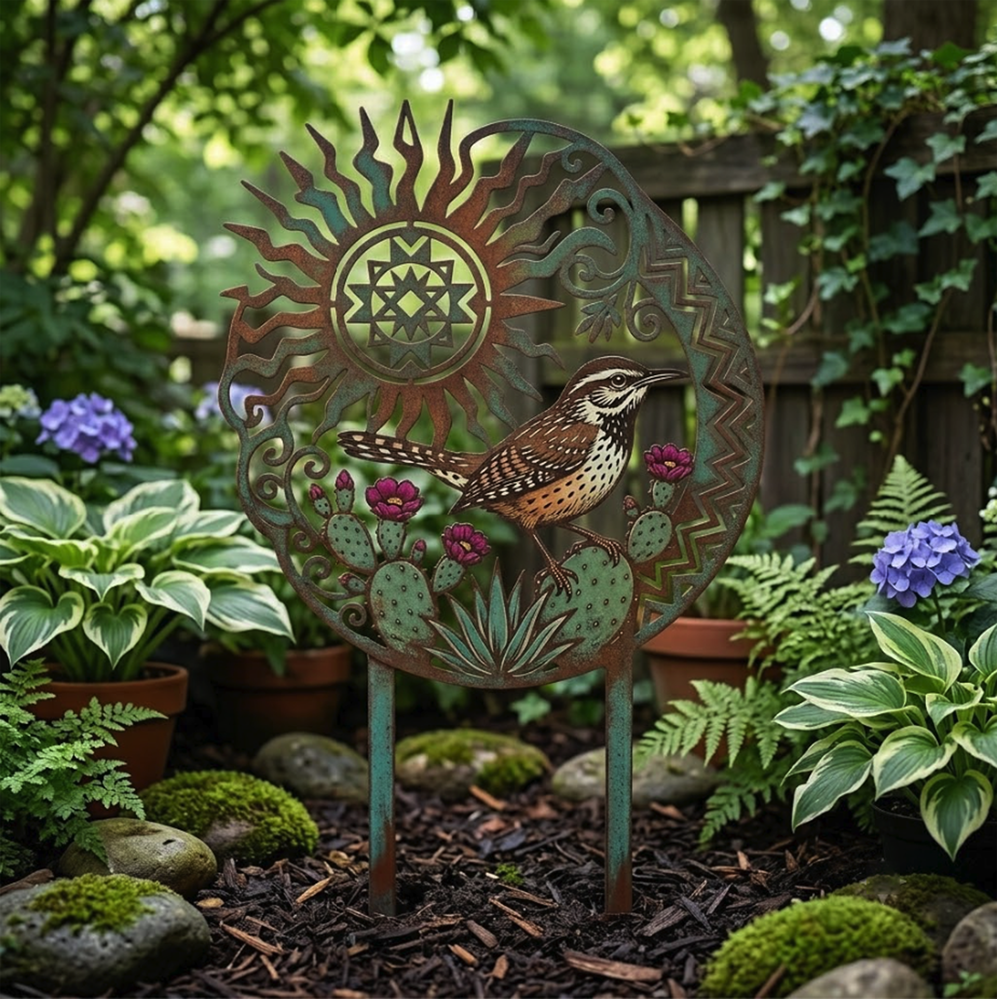 Southwestern Cactus Wren Garden Stake - product view 3