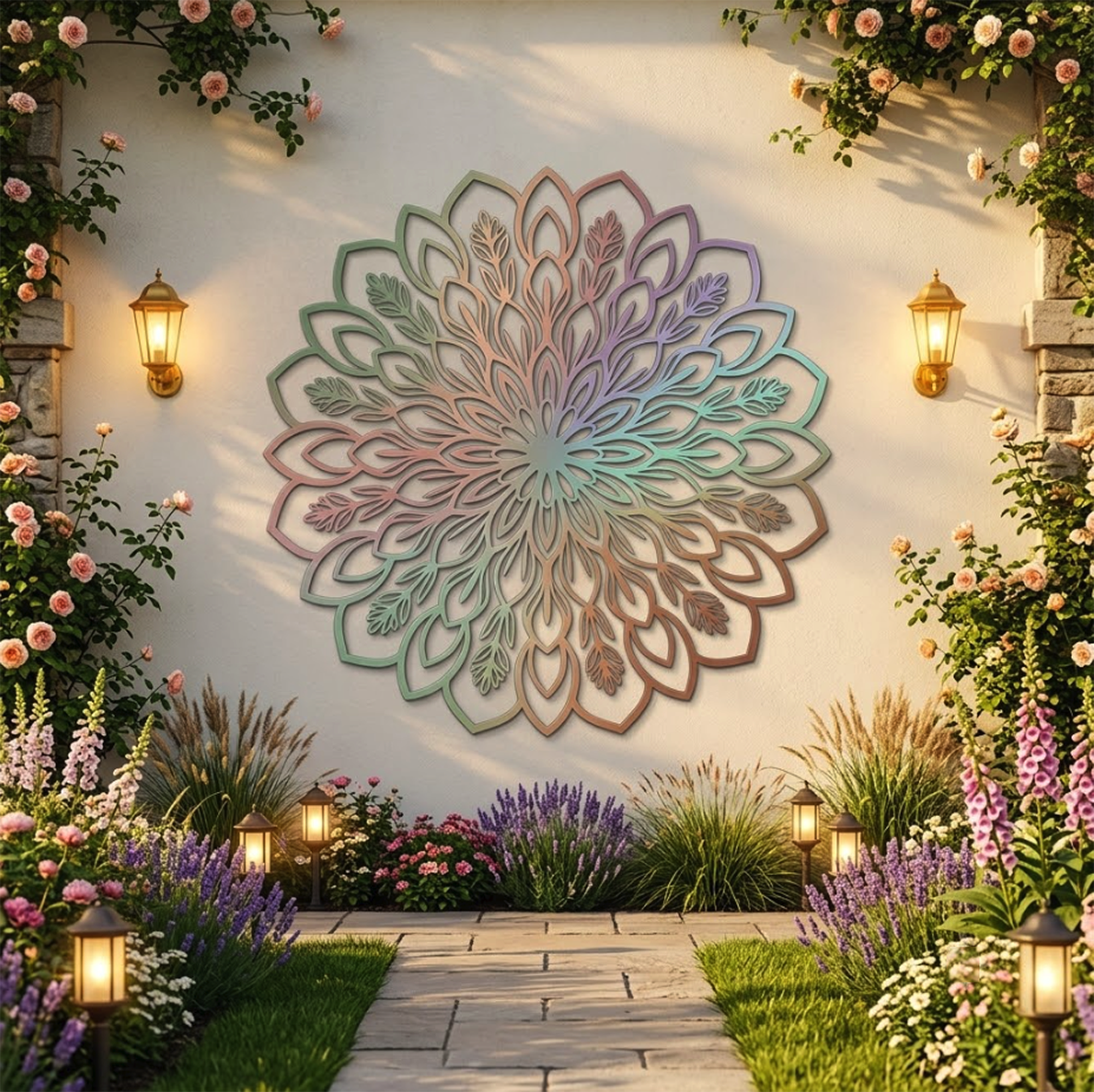 Pastel Floral Mandala Metal Wall Art