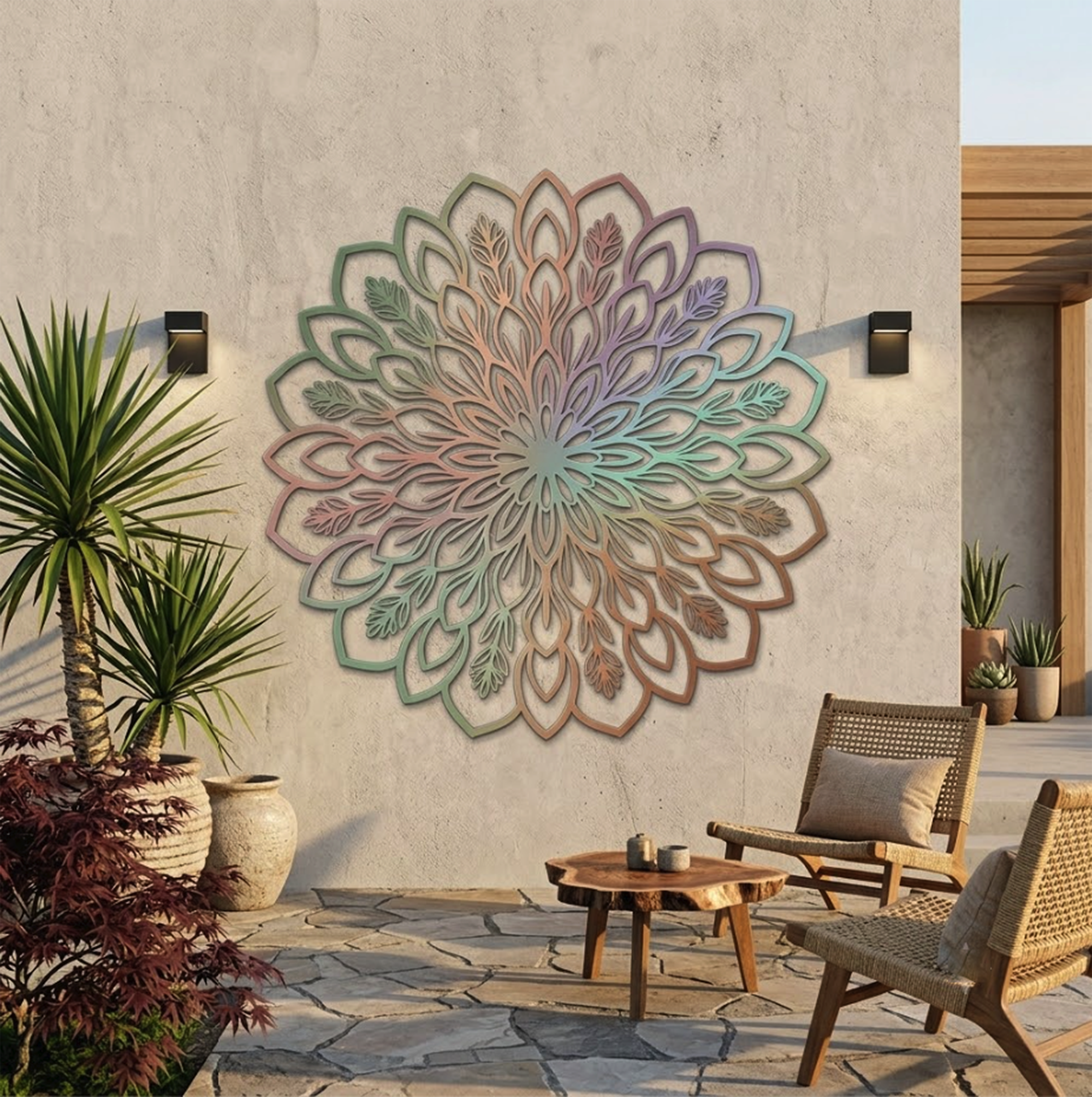 Pastel Floral Mandala Metal Wall Art - product view 2