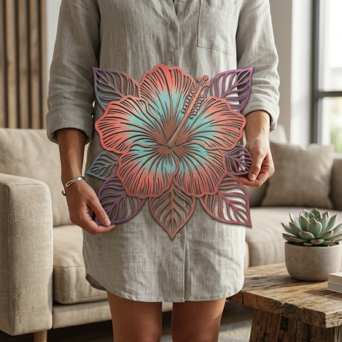 Pastel Hibiscus Metal Wall Art