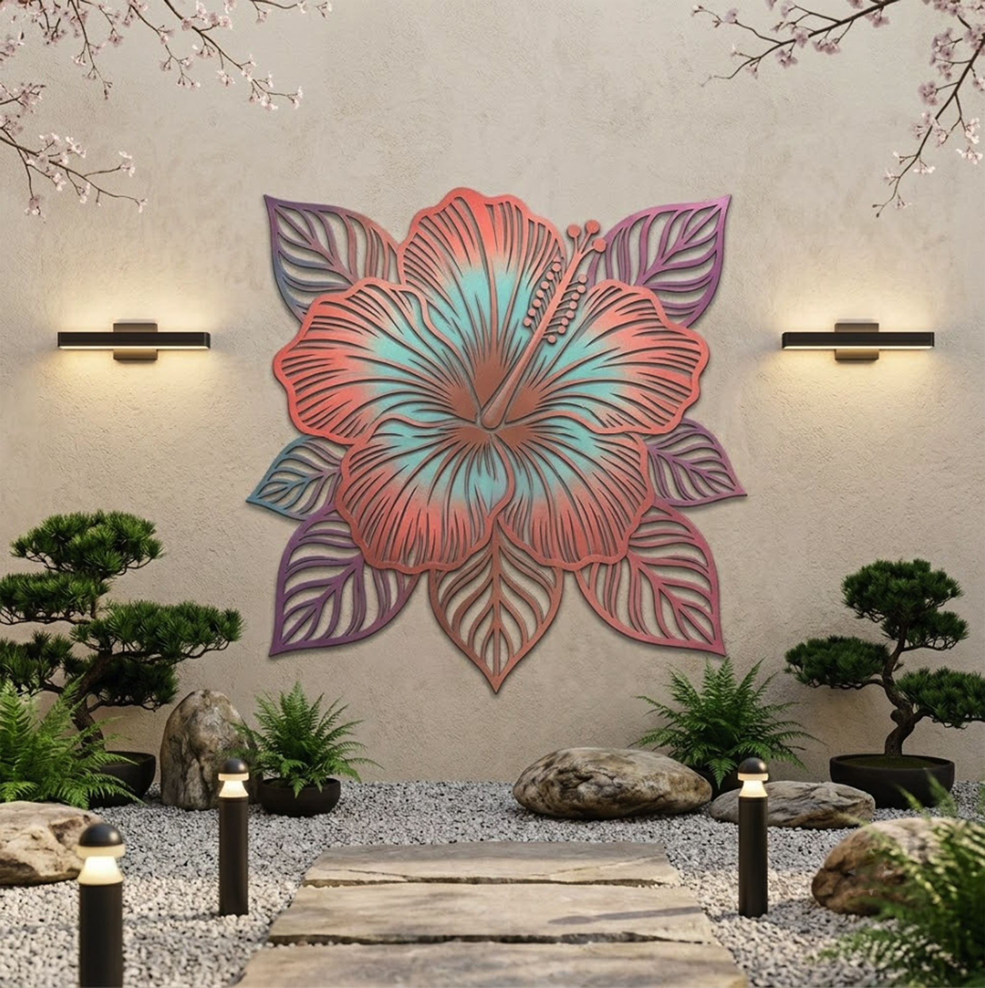 Pastel Hibiscus Metal Wall Art - product view 2