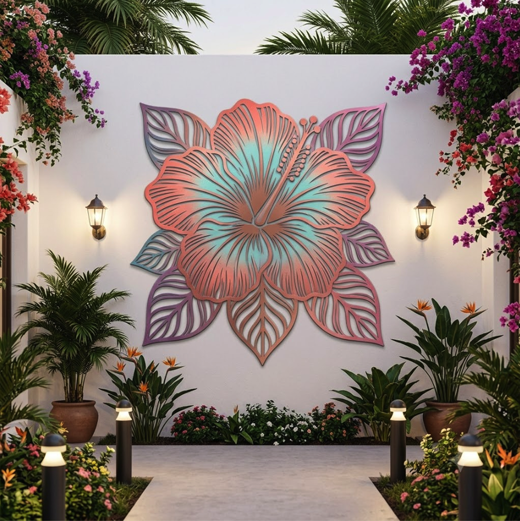 Pastel Hibiscus Metal Wall Art - product view 3