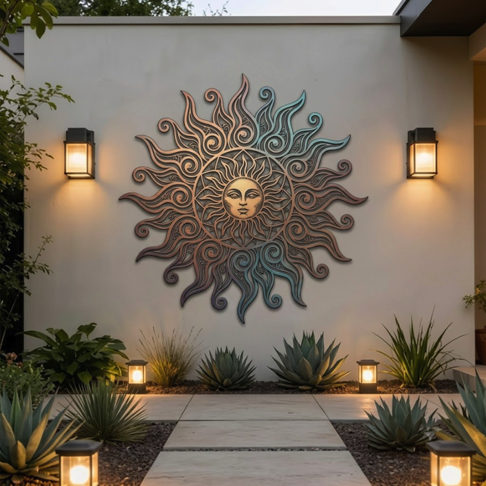 Pastel Sun Face Metal Wall Art