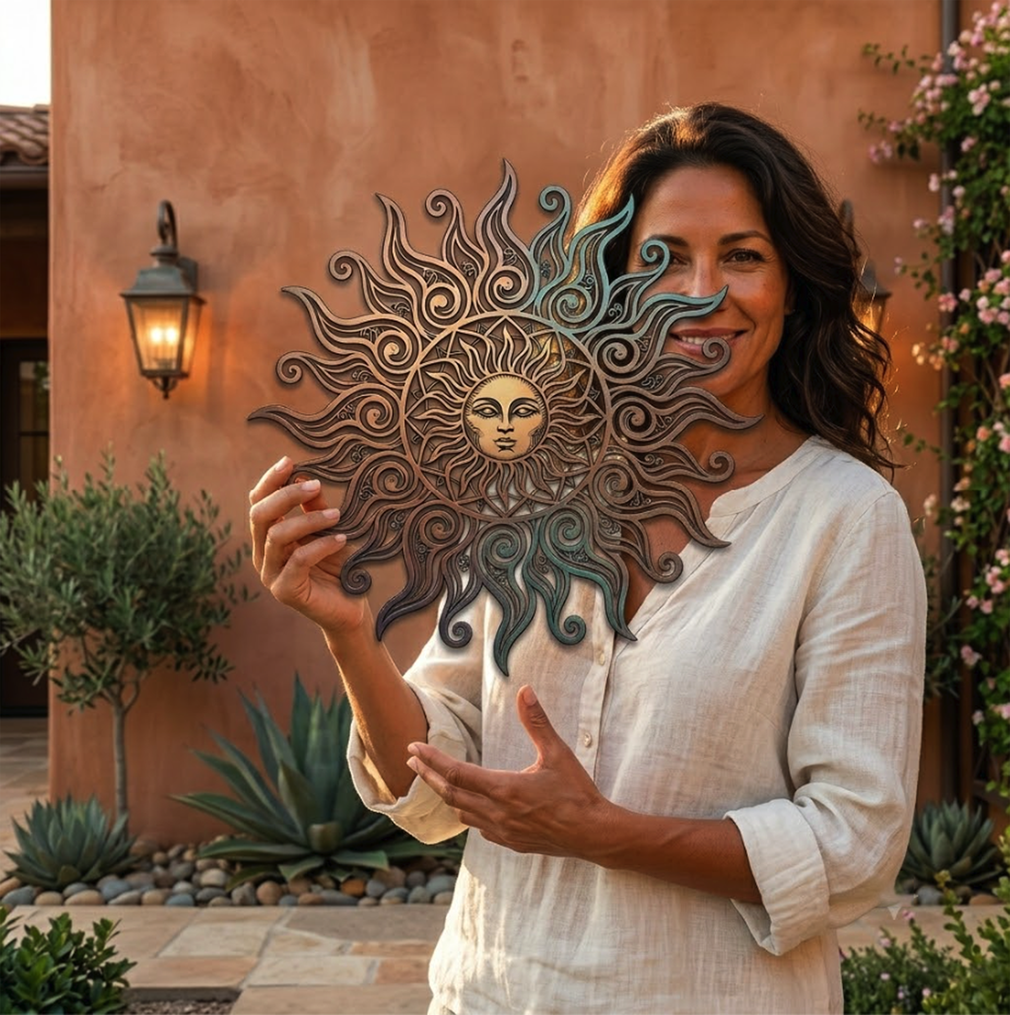 Pastel Sun Face Metal Wall Art - product view 3