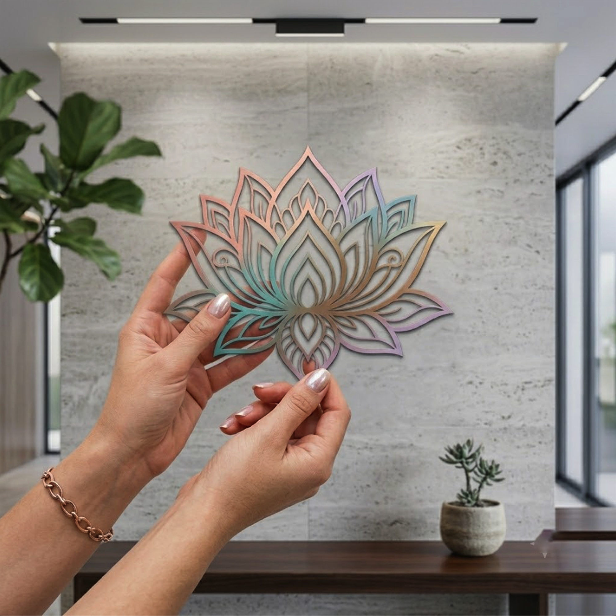 Pastel Lotus Metal Wall Art - product view 3