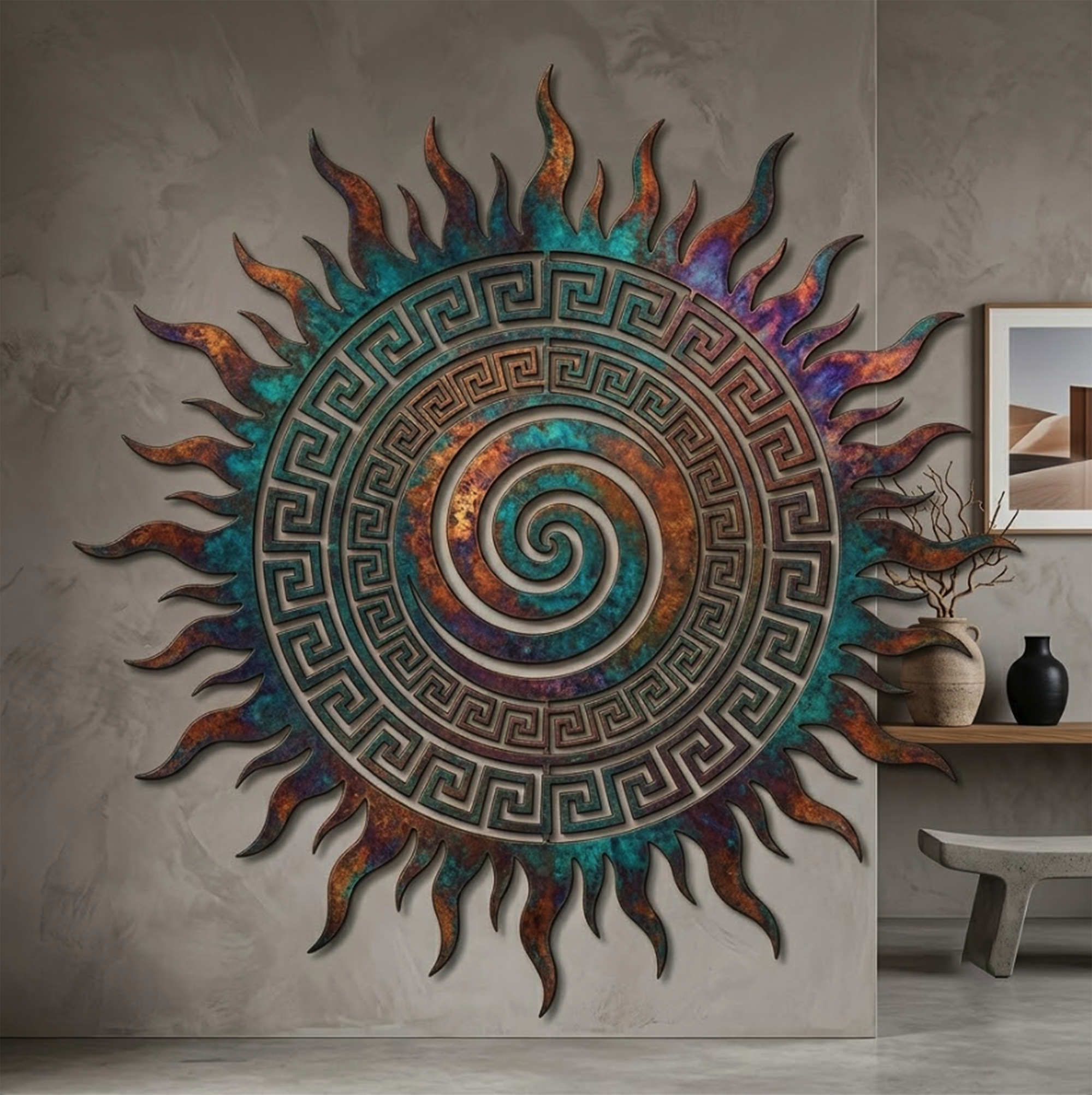Colorful Sun Spiral Metal Wall Art - product view 2
