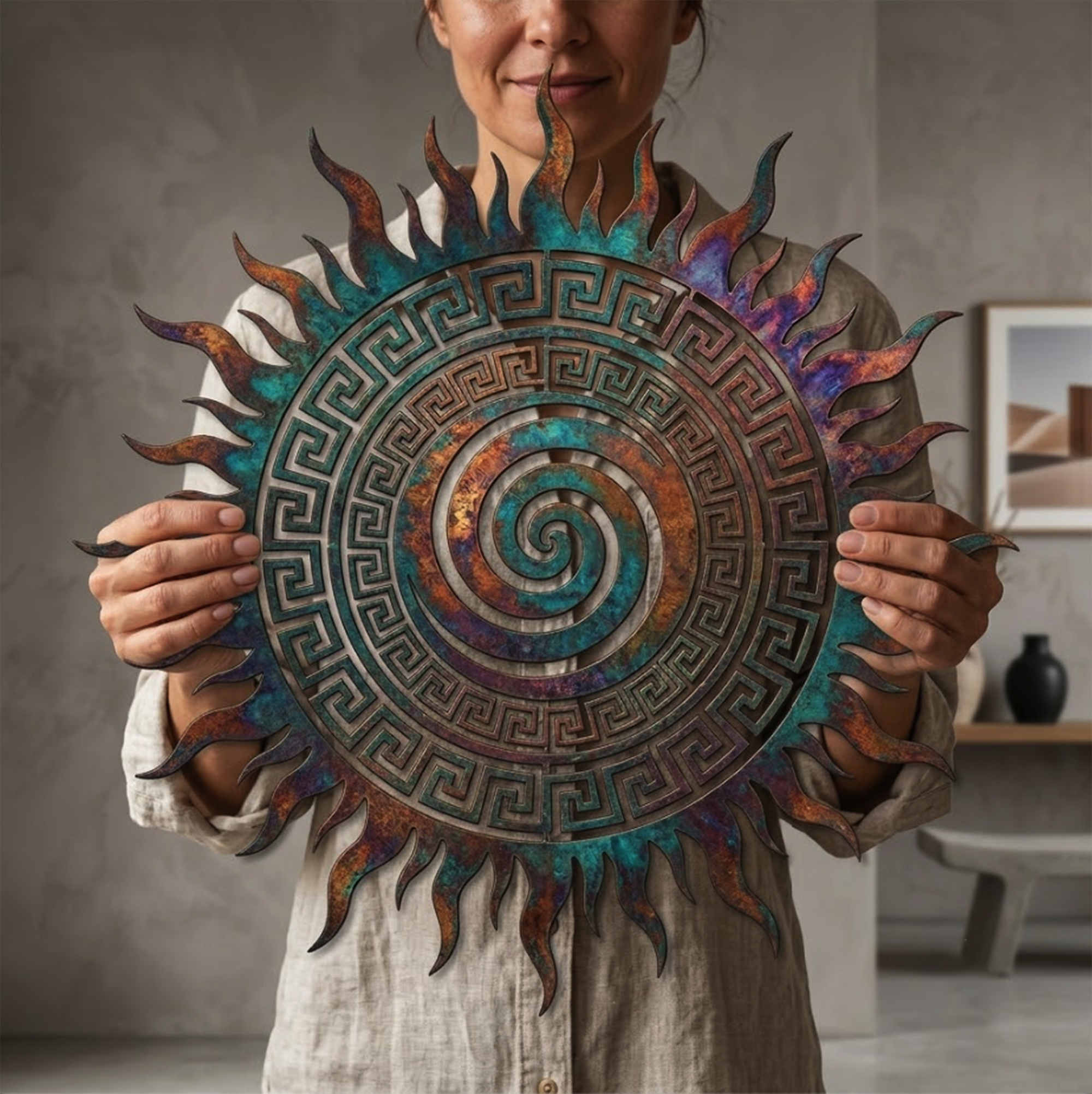 Colorful Sun Spiral Metal Wall Art - product view 3