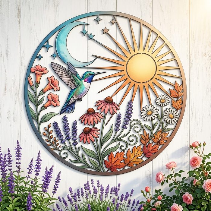 Hummingbird Sun and Moon Metal Wall Art