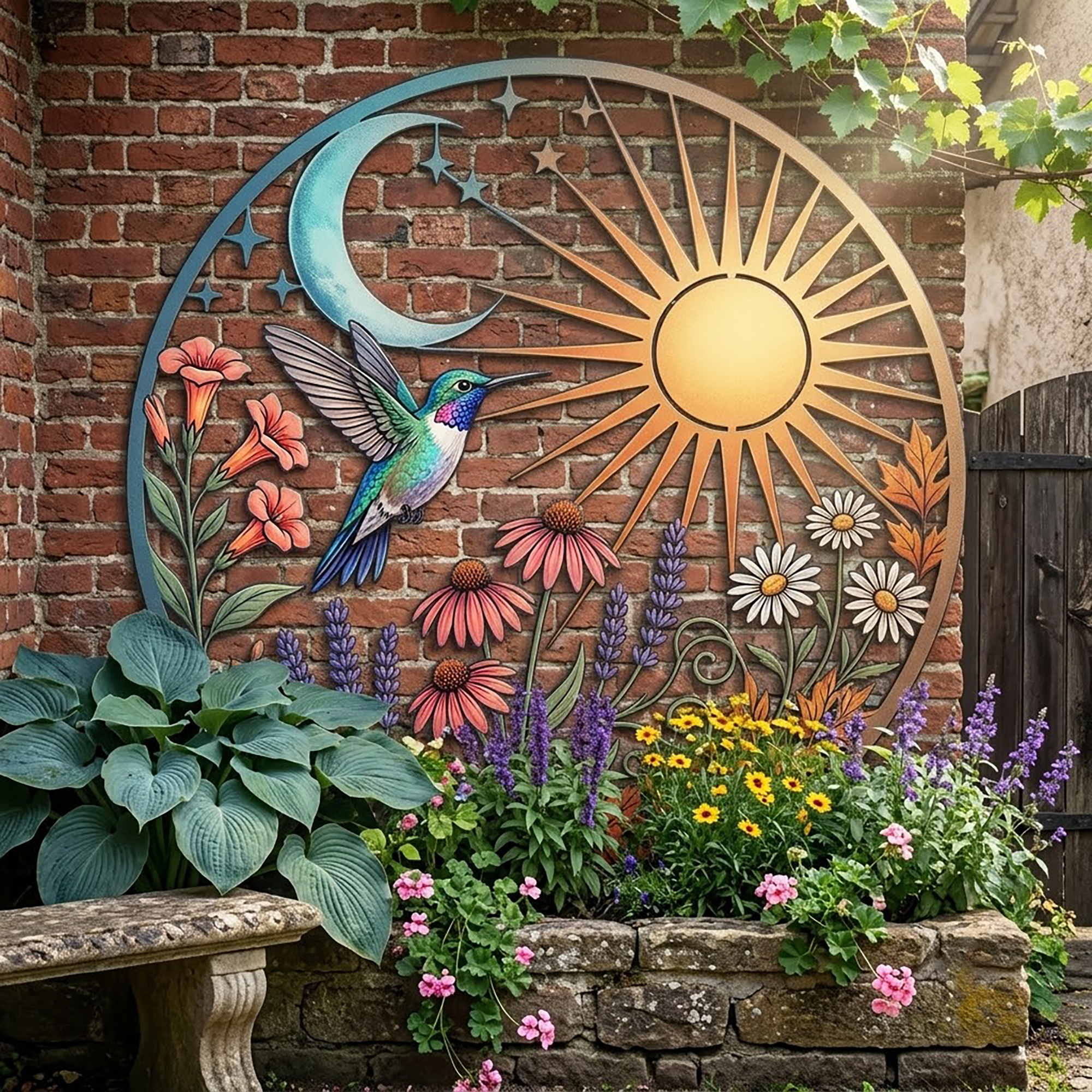 Hummingbird Sun and Moon Metal Wall Art - product view 2