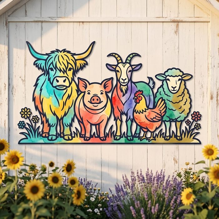 Colorful Farm Animals Metal Wall Art
