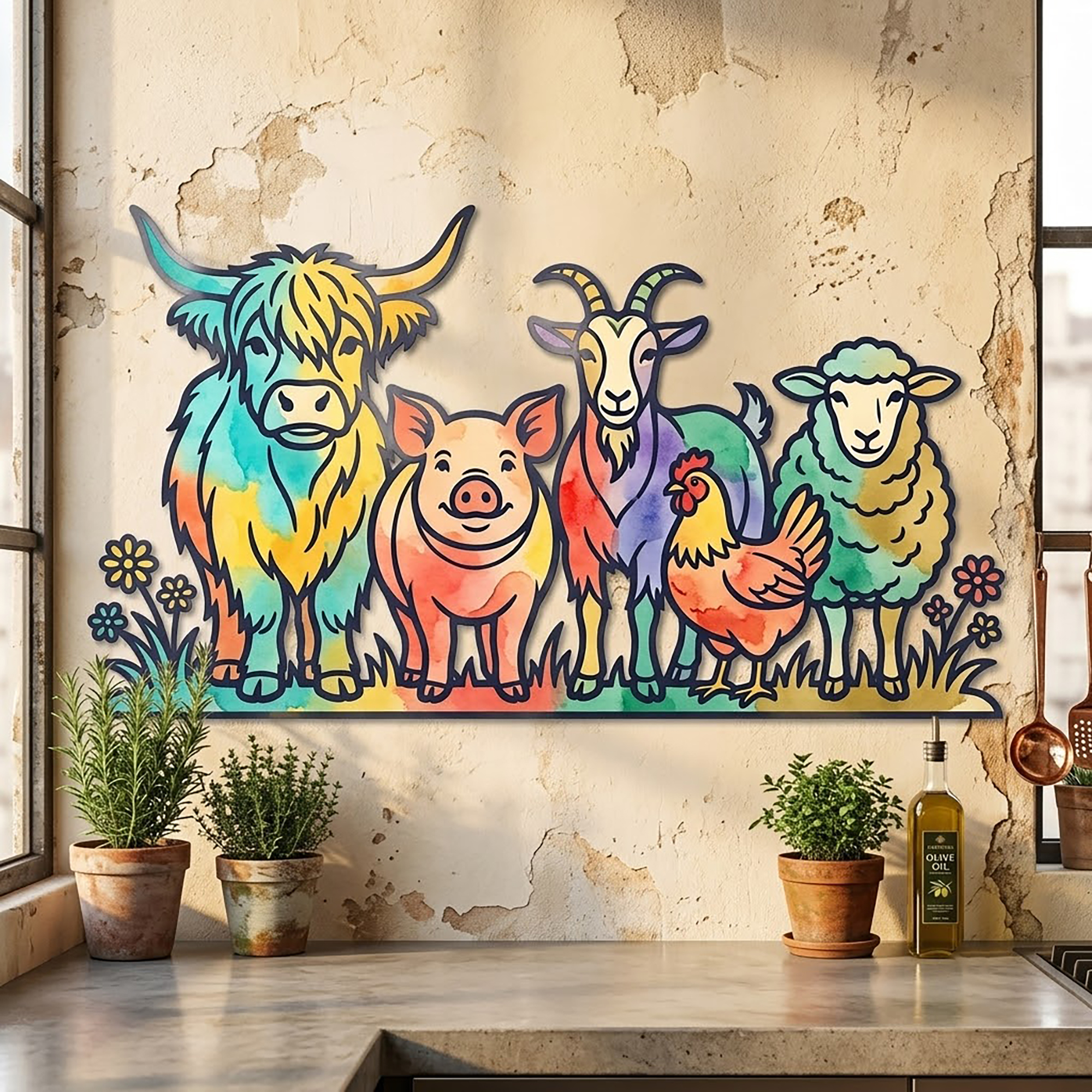 Colorful Farm Animals Metal Wall Art - product view 2