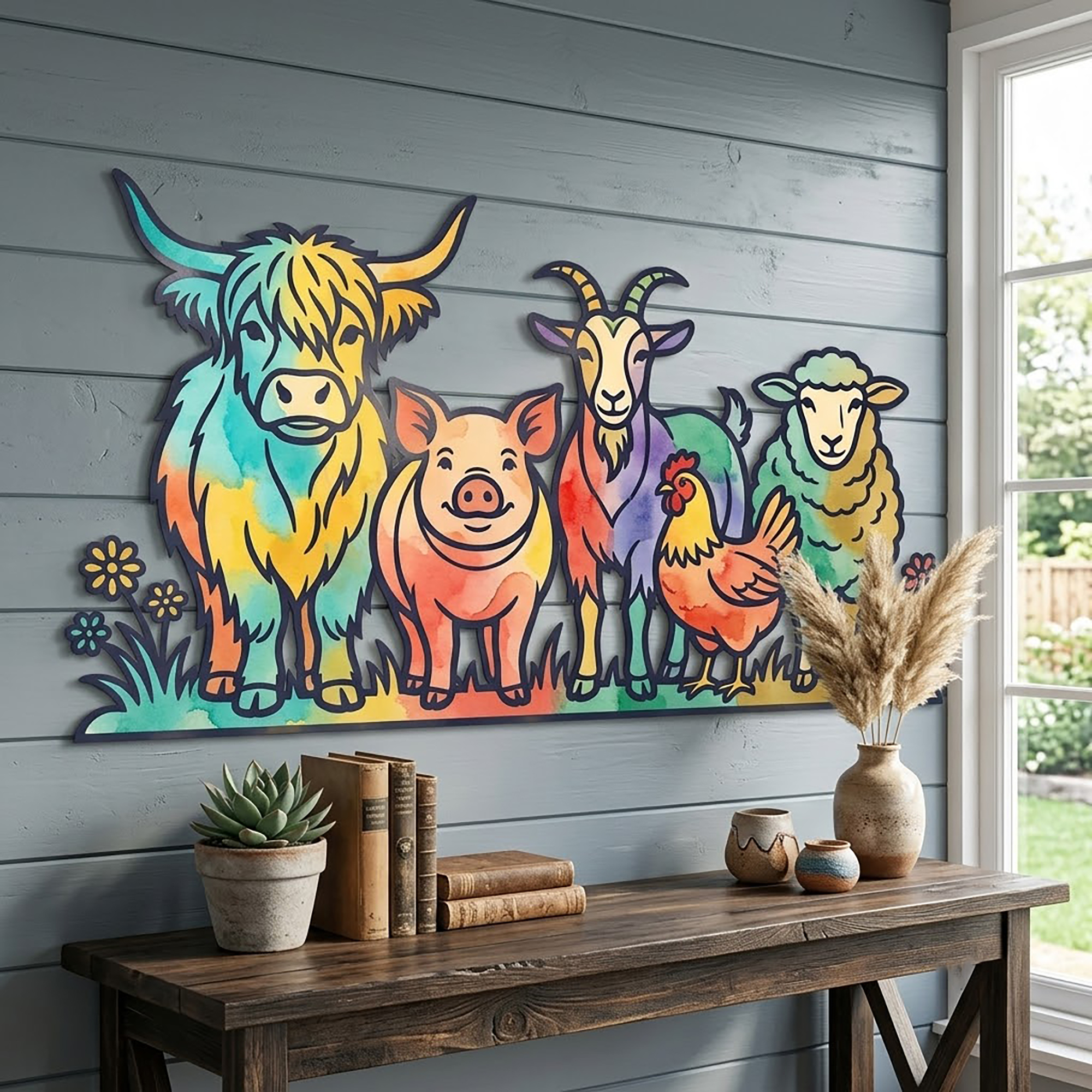 Colorful Farm Animals Metal Wall Art - product view 3