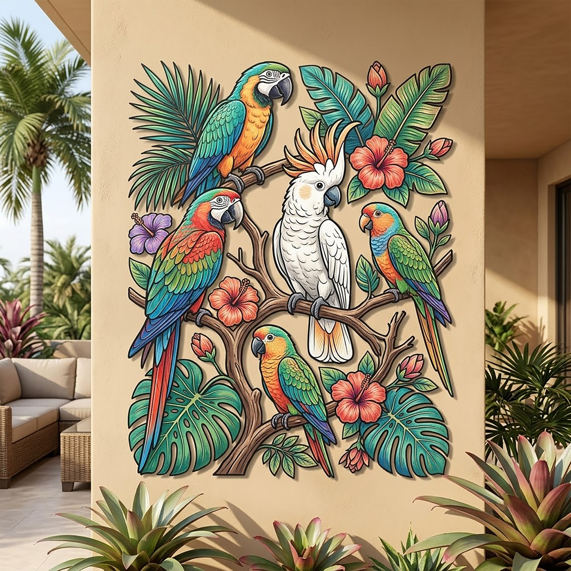 Tropical Parrot Metal Wall Art