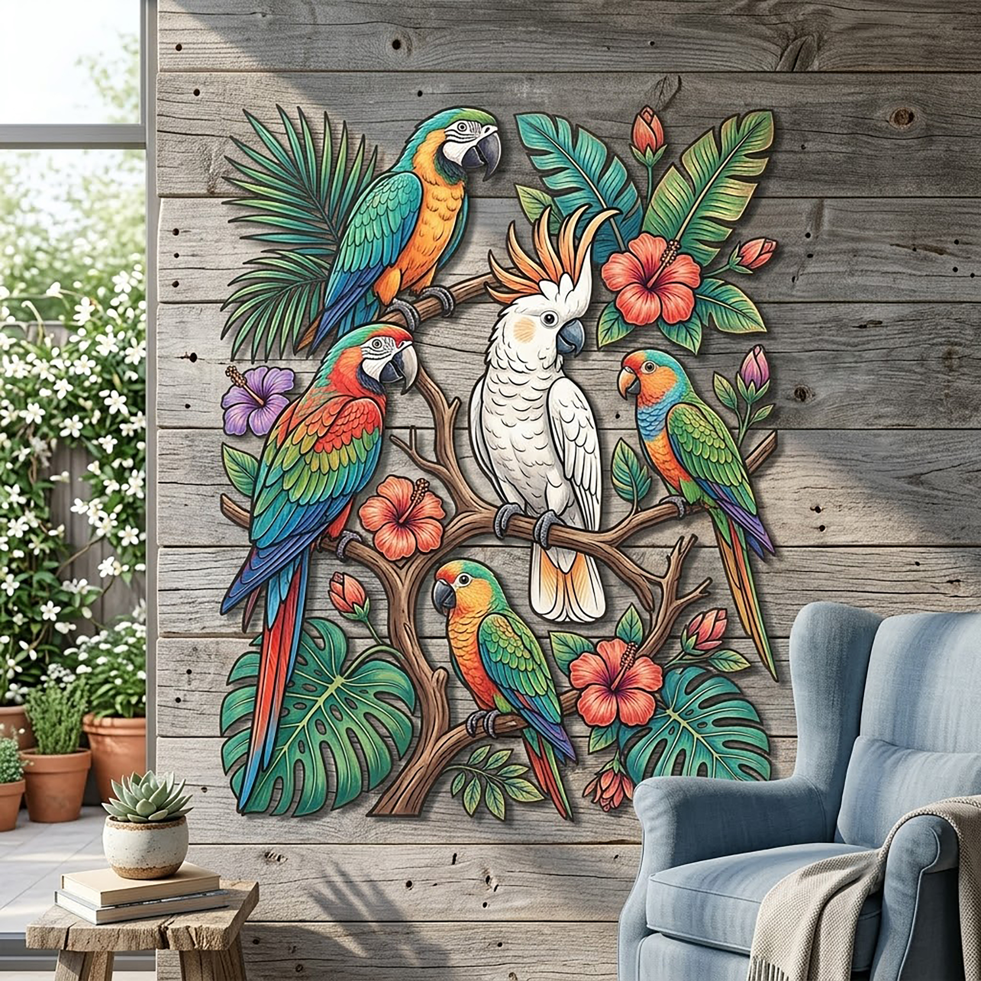 Tropical Parrot Metal Wall Art - product view 2