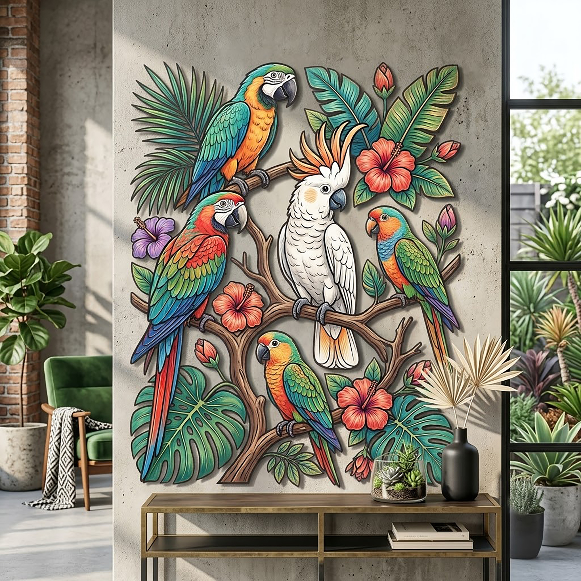 Tropical Parrot Metal Wall Art - product view 3