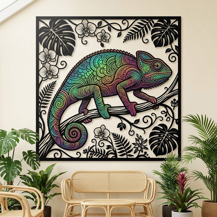 Colorful Chameleon Metal Wall Art