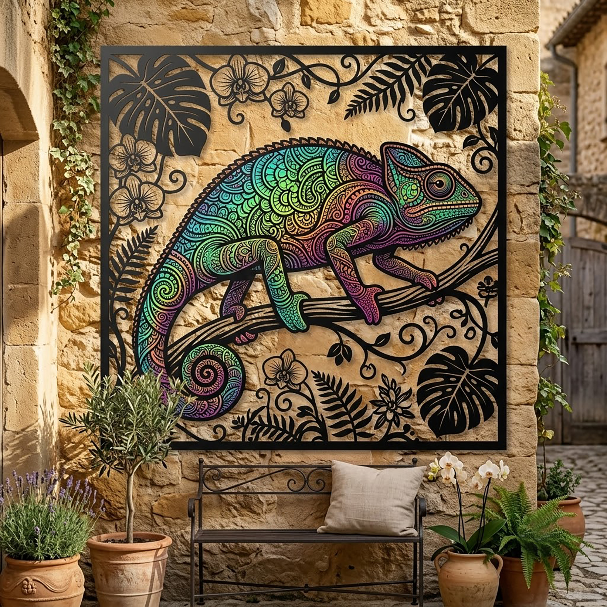 Colorful Chameleon Metal Wall Art - product view 2