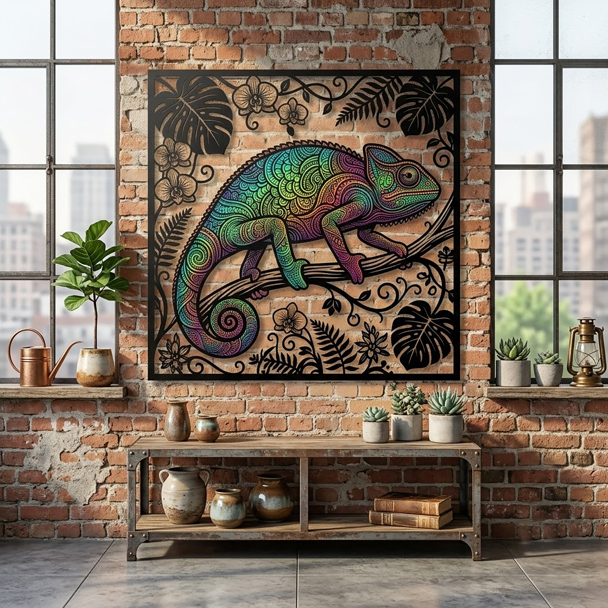 Colorful Chameleon Metal Wall Art - product view 3