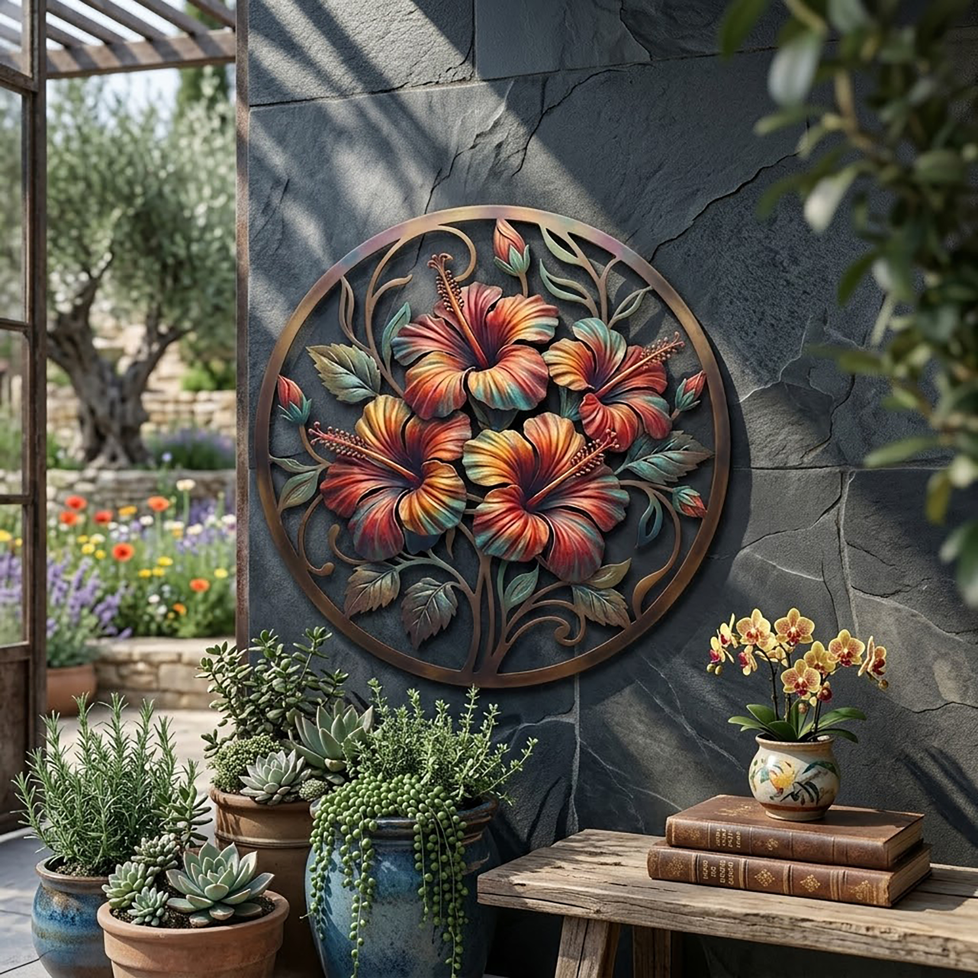 Hibiscus Metal Wall Art - product view 3