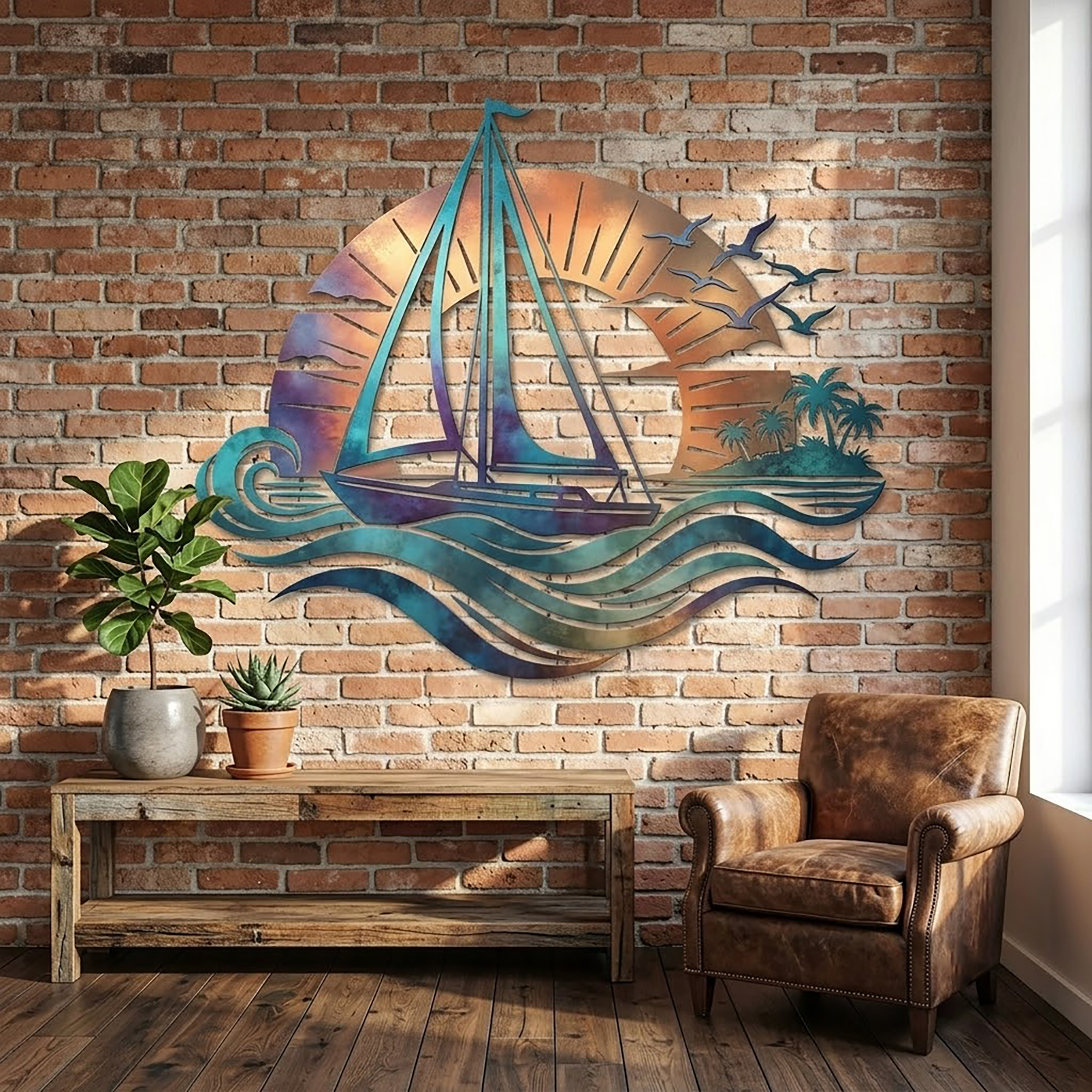 Sailboat Metal Wall Art - product view 3
