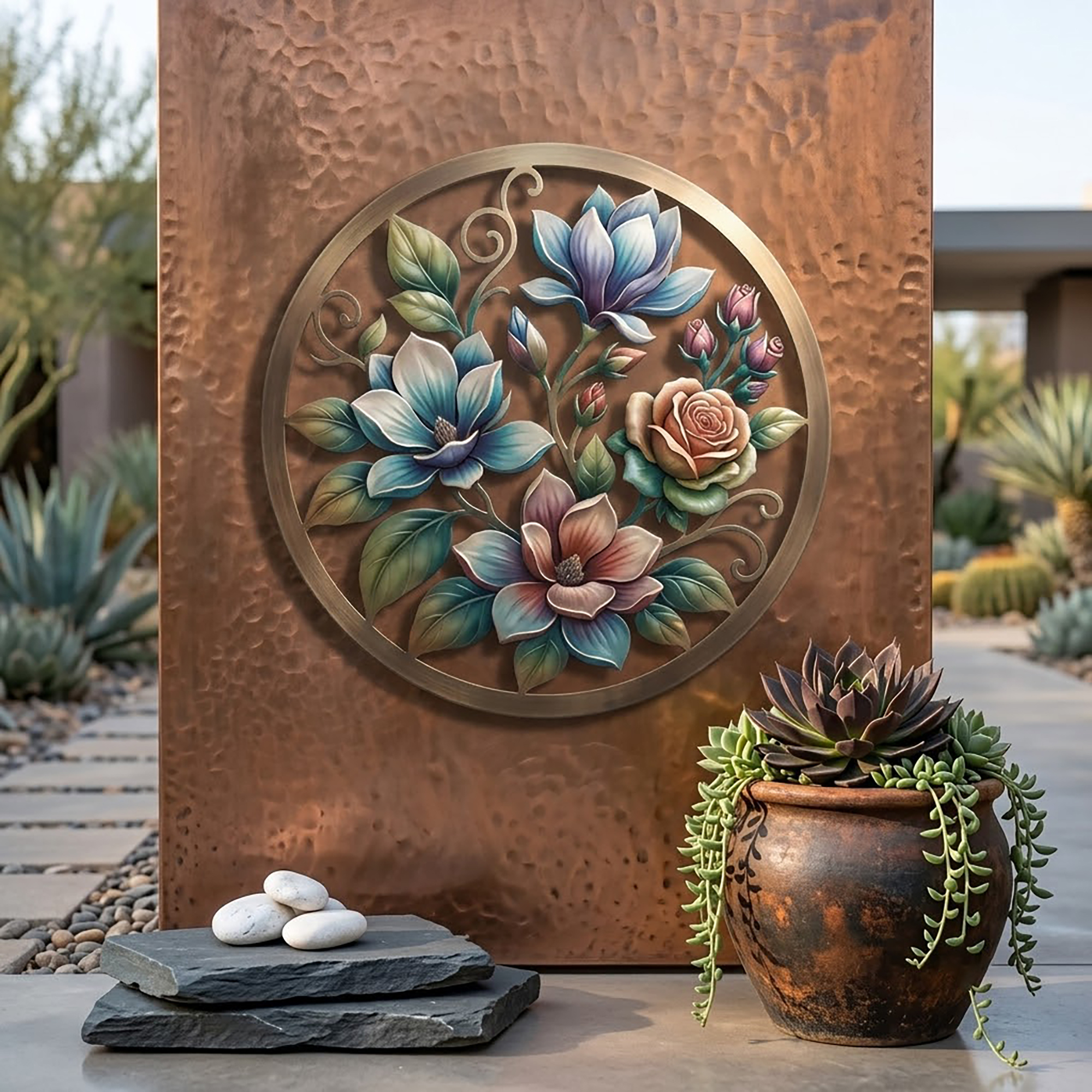 Colorful Floral Metal Wall Art - product view 3