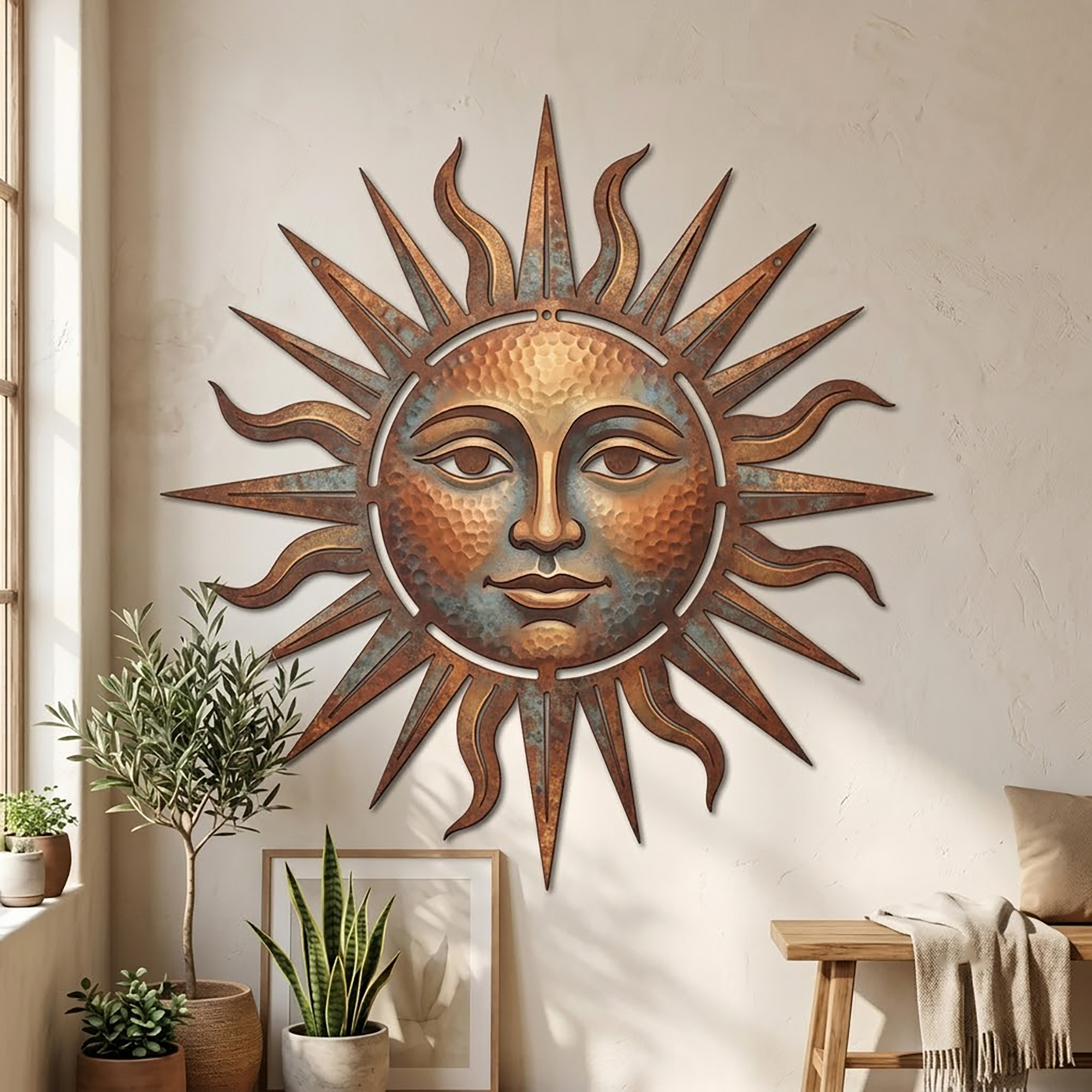 Sun Face Metal Wall Art