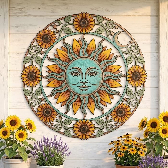 Sun Face Sunflower Metal Wall Art