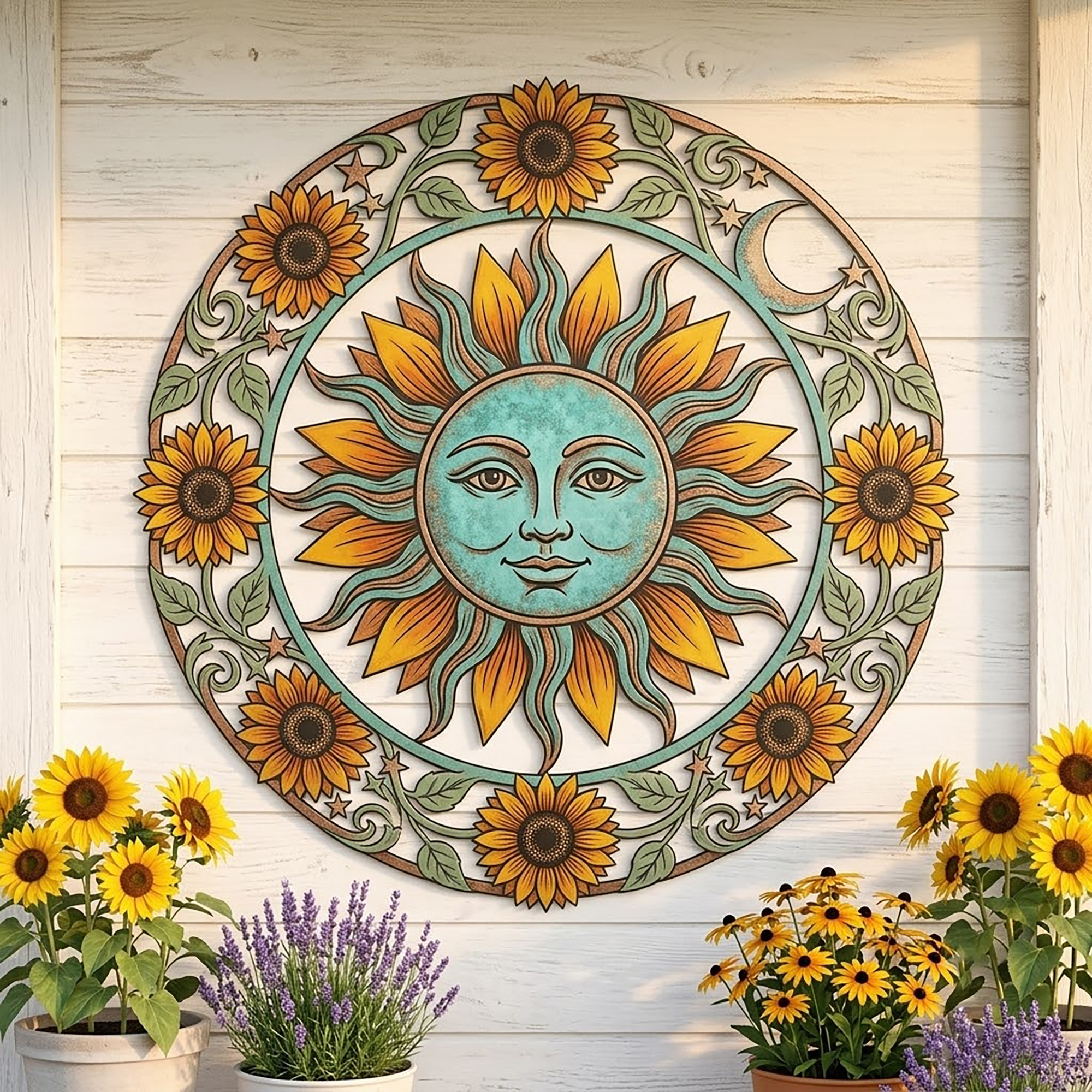 Sun Face Sunflower Metal Wall Art