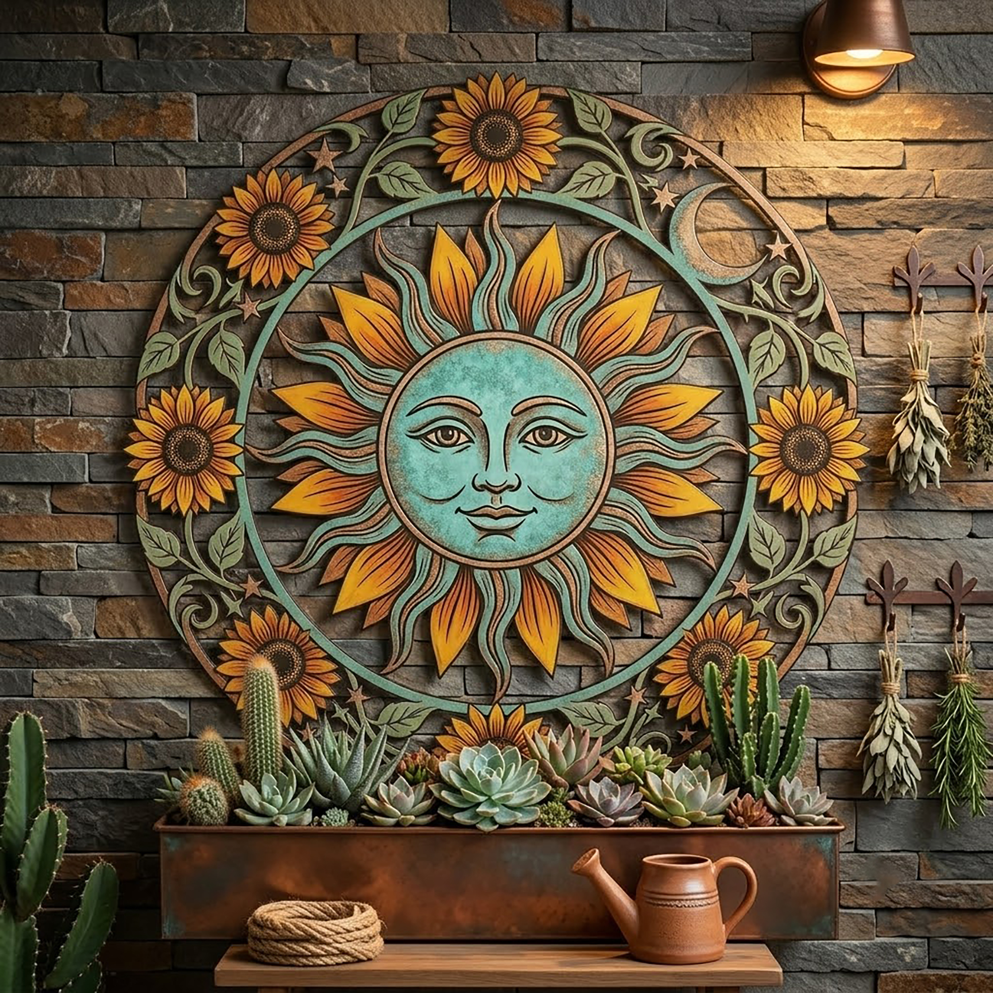 Sun Face Sunflower Metal Wall Art - product view 2