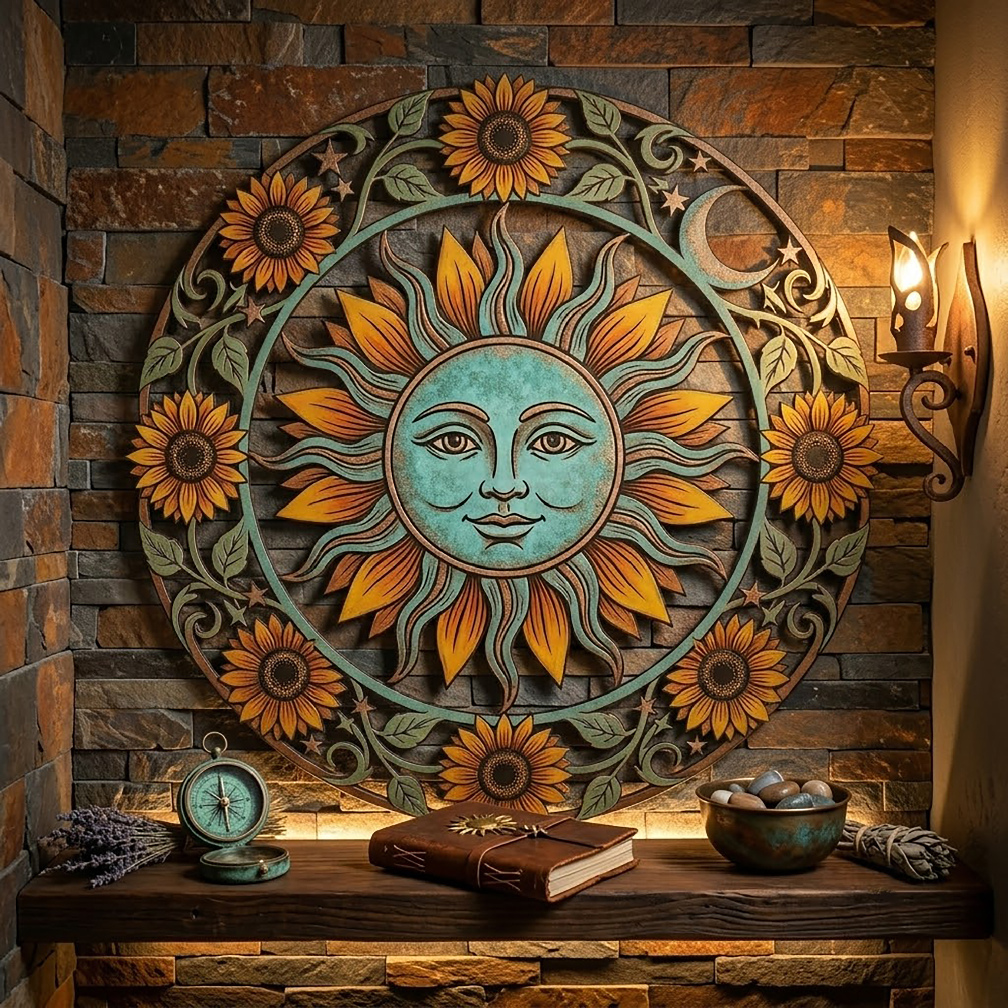 Sun Face Sunflower Metal Wall Art - product view 3