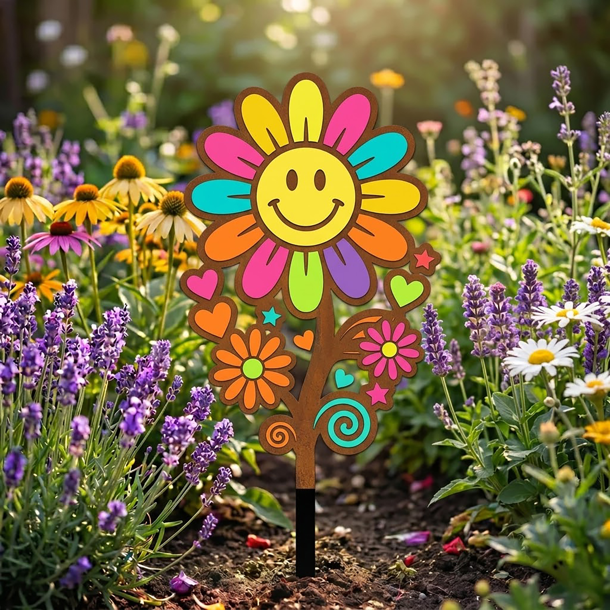 Smiley Flower Garden Stake