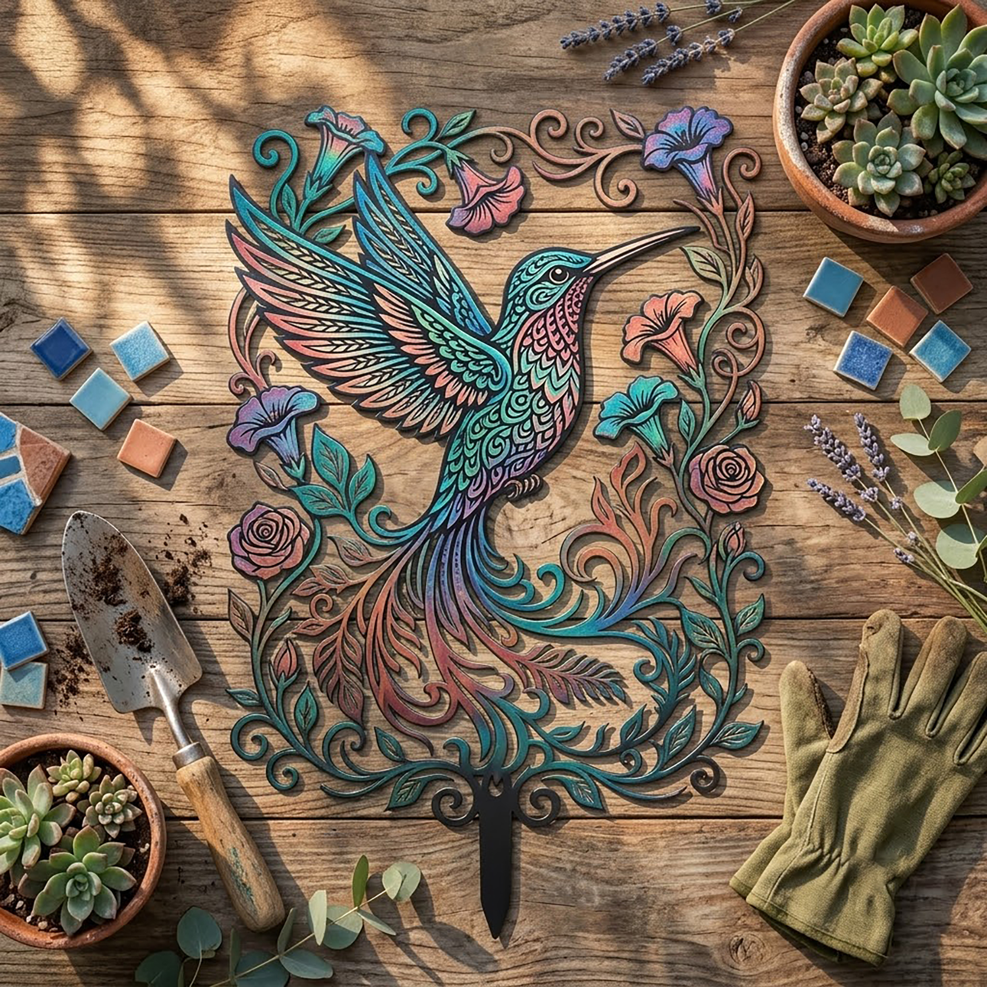 Colorful Hummingbird Garden Stake - product view 2