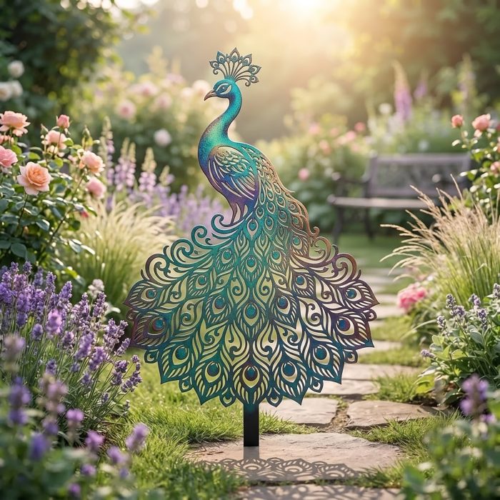 Colorful Peacock Garden Stake