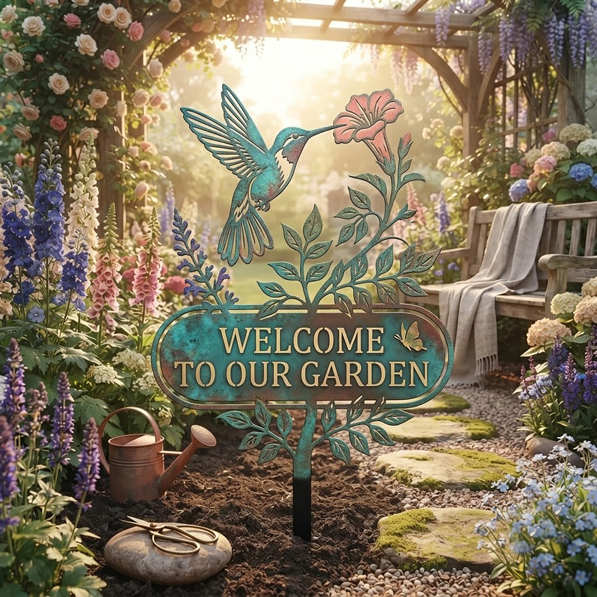 Hummingbird Garden Stake