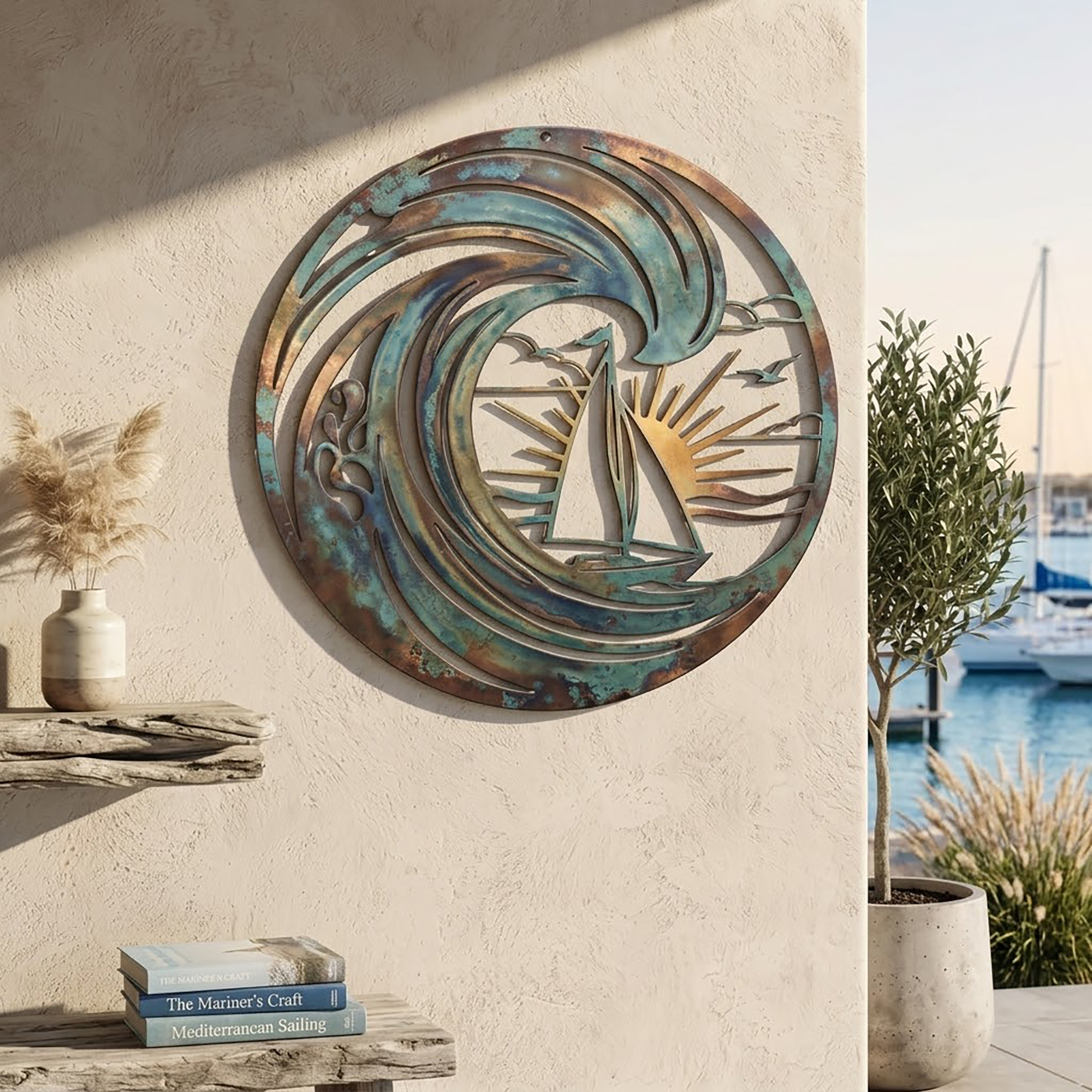 Ocean Wave Sailboat Metal Wall Art