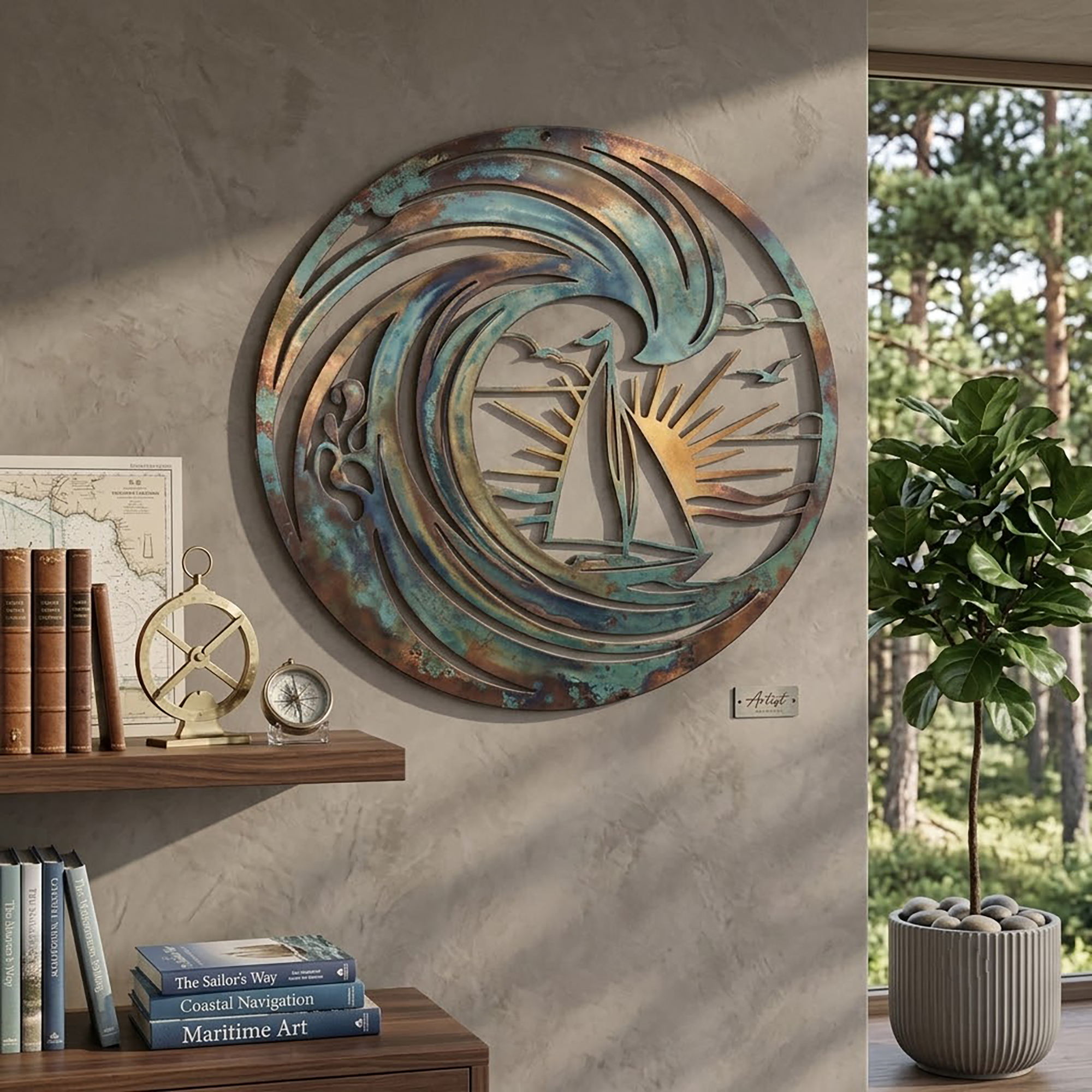 Ocean Wave Sailboat Metal Wall Art - product view 2