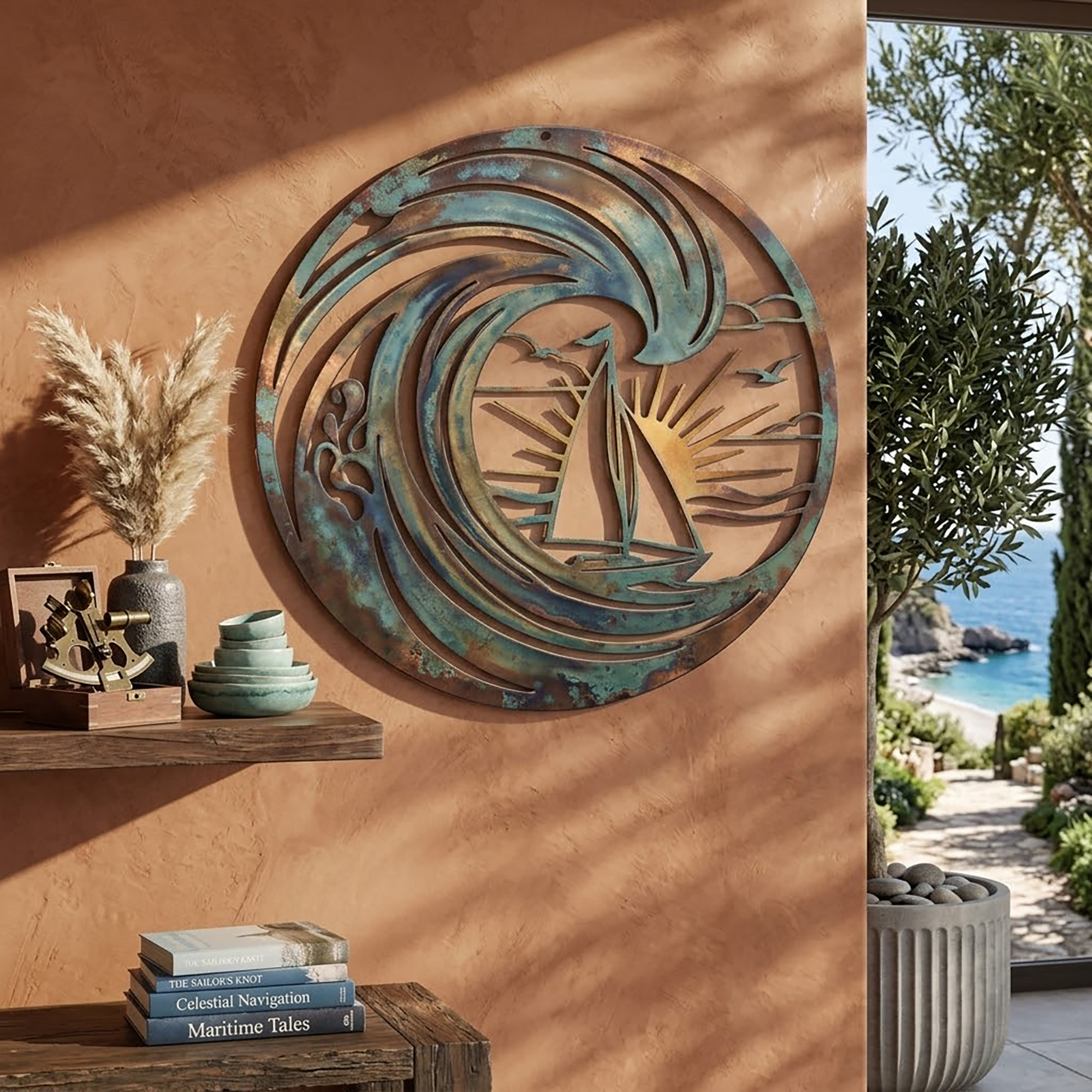 Ocean Wave Sailboat Metal Wall Art - product view 3
